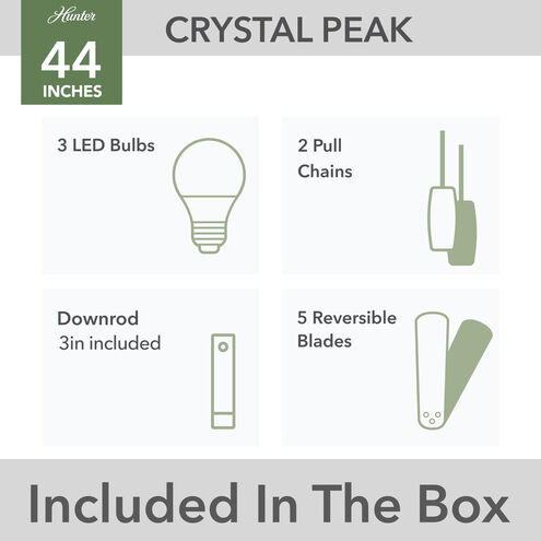 Crystal Peak 44 inch Matte White with Light Oak/Fresh White Blades Ceiling Fan