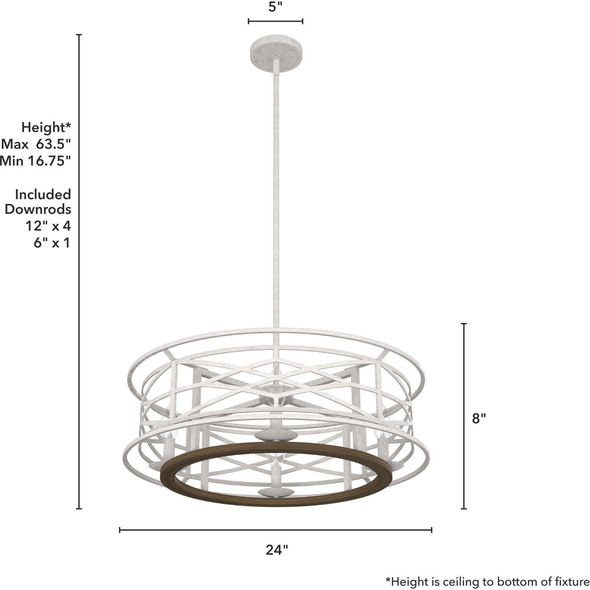 Langwood 4 Light 24 inch Distressed White and Chestnut Chandelier Ceiling Light