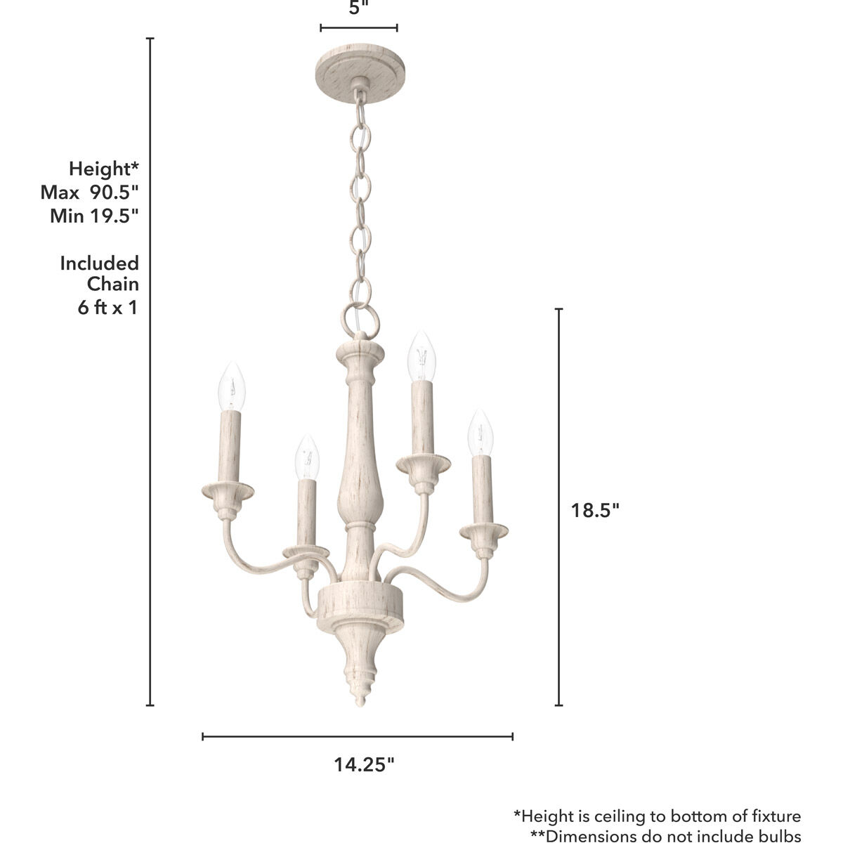 Teren 4 Light 14.25 inch Distressed White Chandelier Ceiling Light