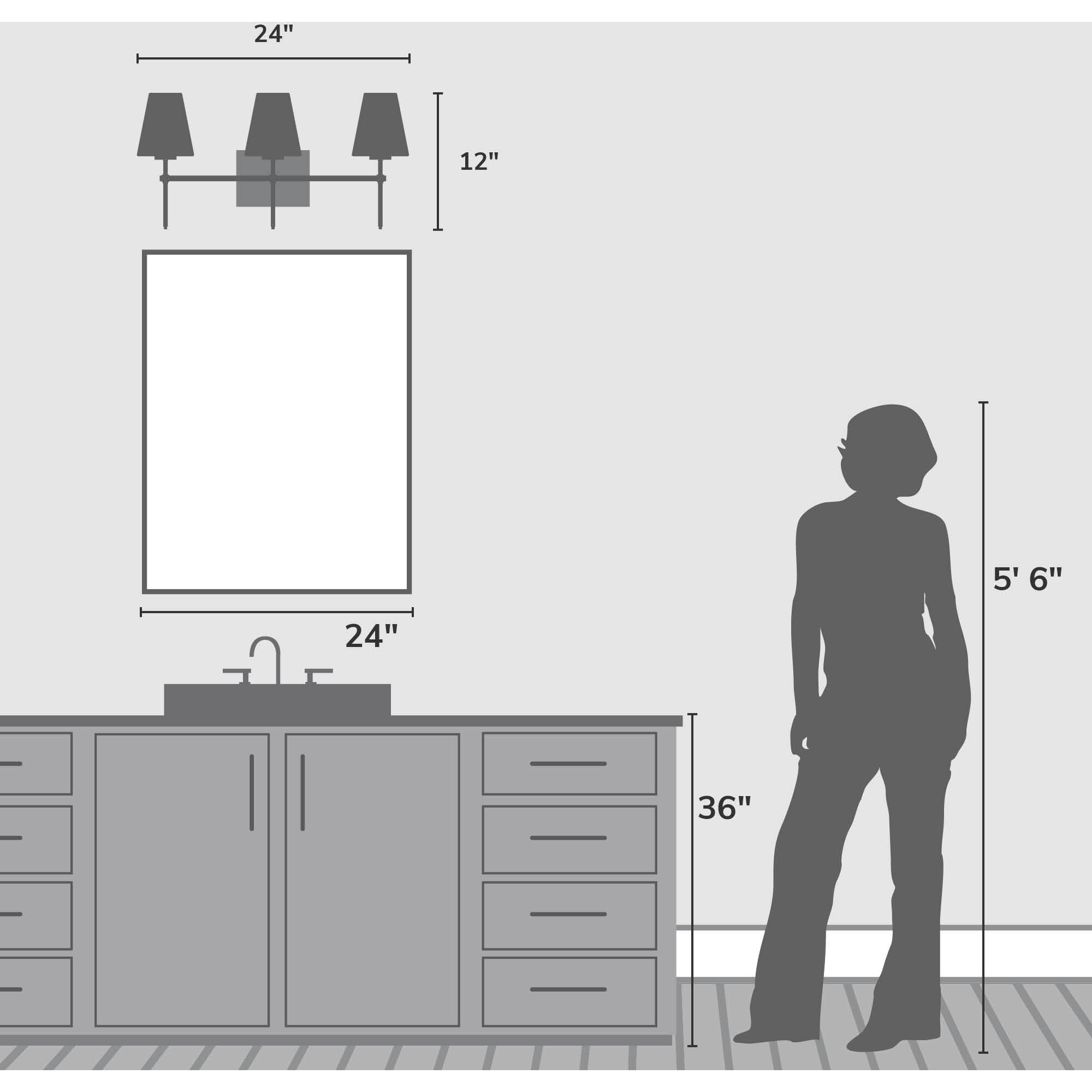Camelia Stem 3 Light 24 inch Matte Black Bath Vanity Wall Light, Medium