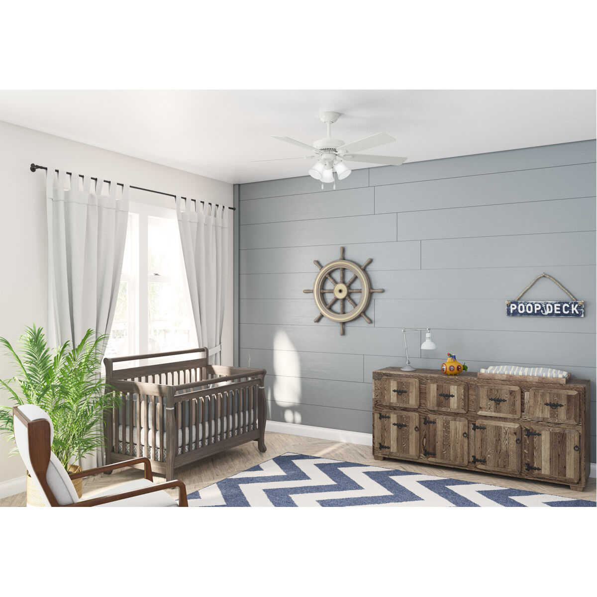 Swanson 52 inch Fresh White with Fresh White/Natural Wood Blades Ceiling Fan