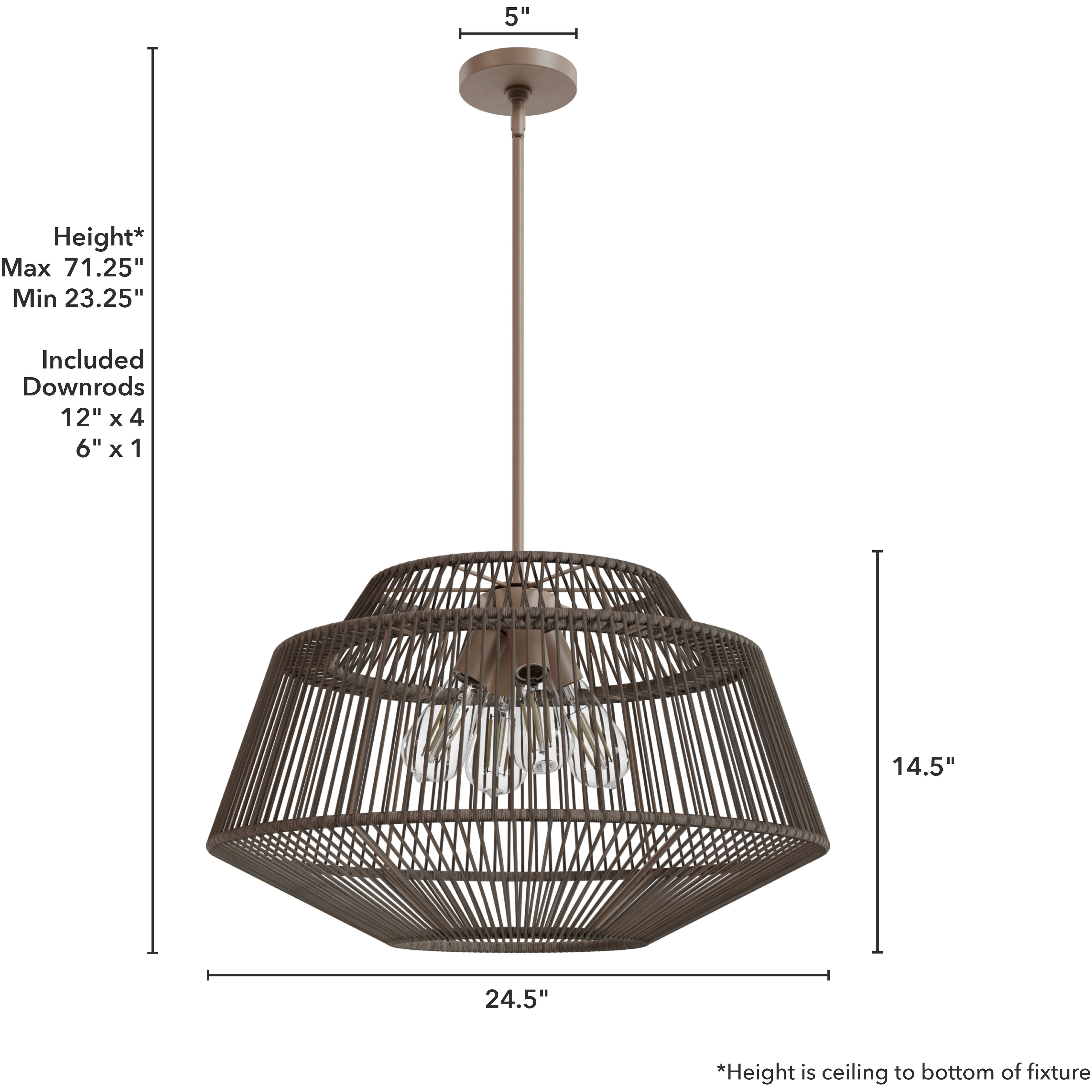 Brookhollow 4 Light 24.5 inch Sable Rattan Pendant Ceiling Light, Large
