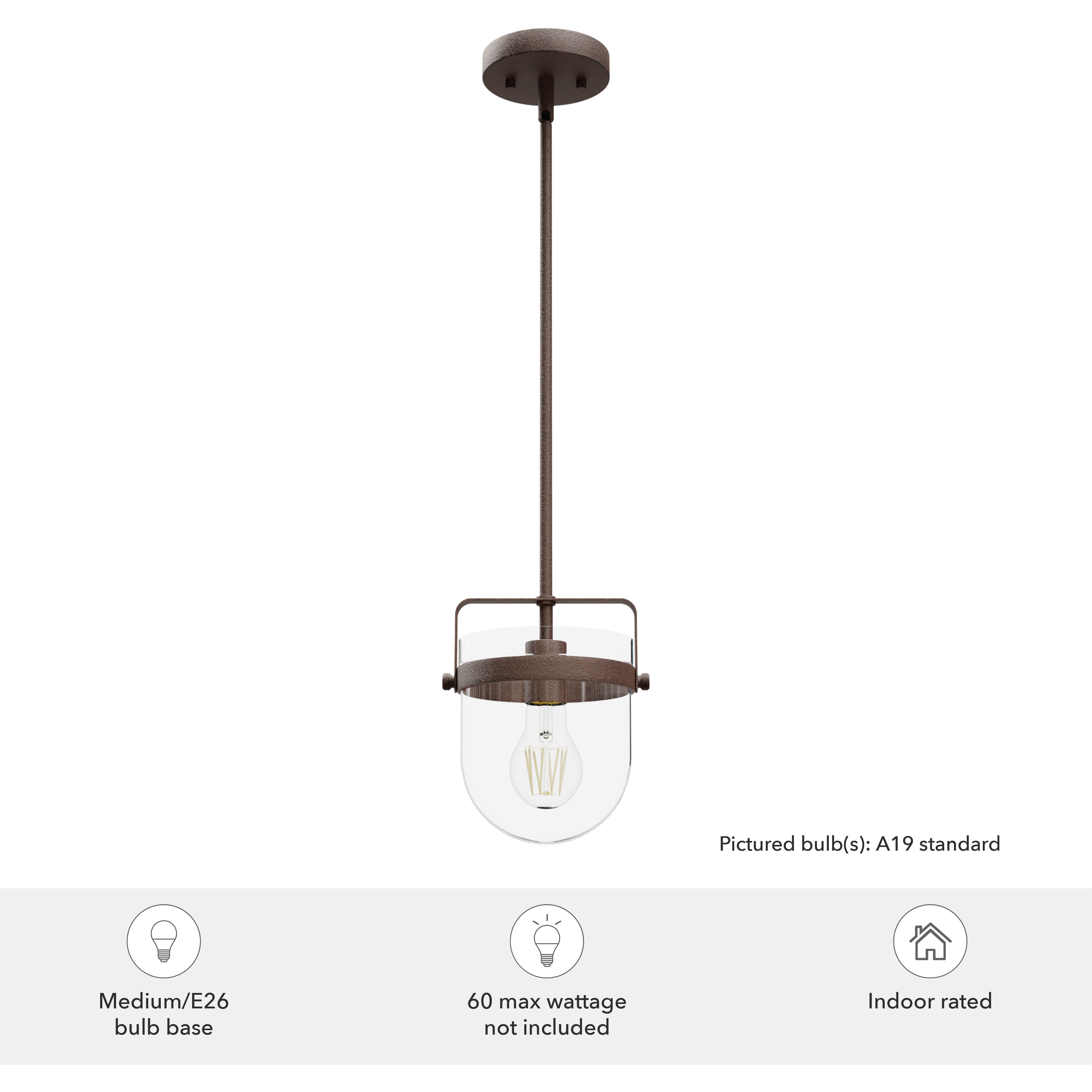 Karloff 1 Light 7.5 inch Textured Rust Pendant Ceiling Light