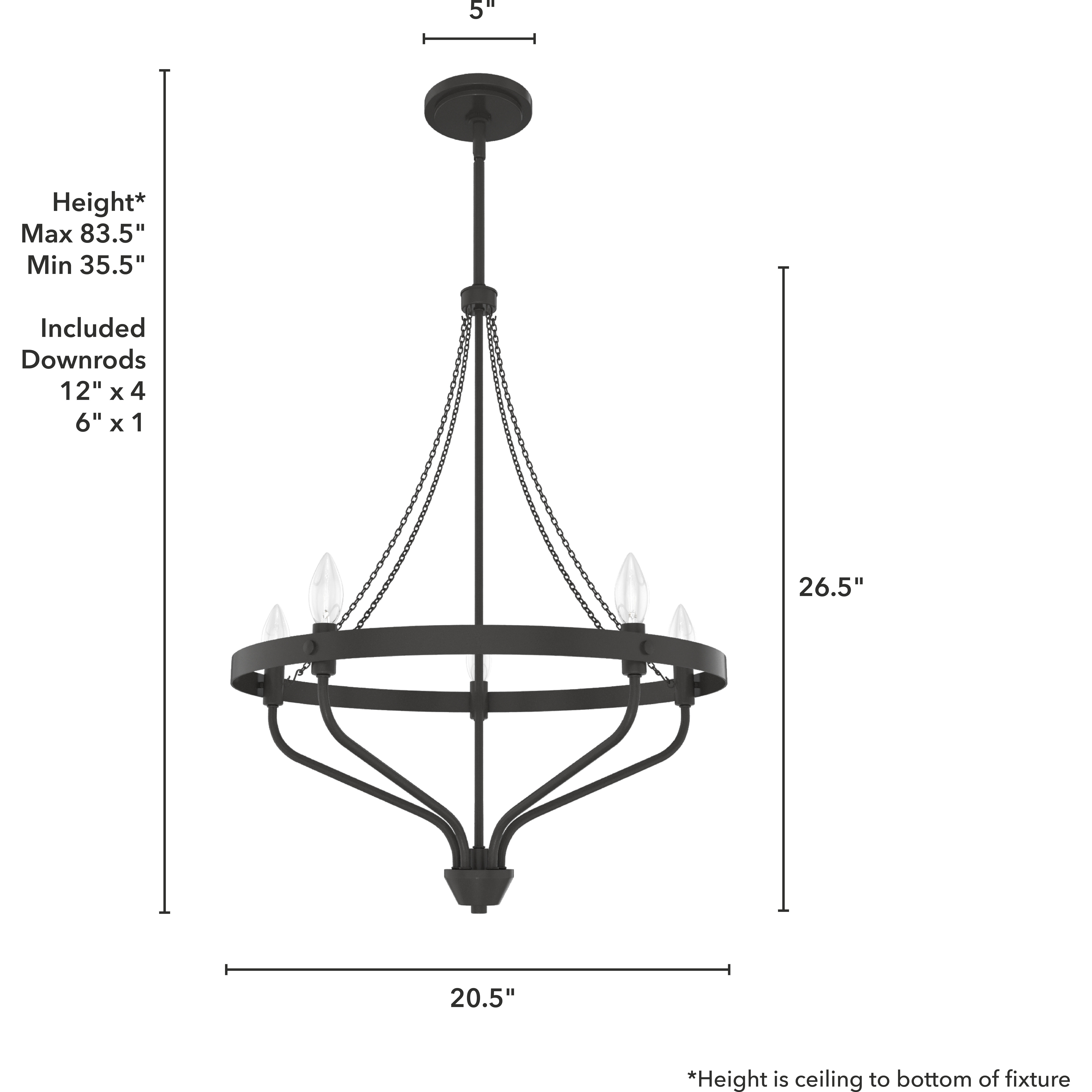 Merlin 5 Light 20 inch Rustic Iron Chandelier Ceiling Light