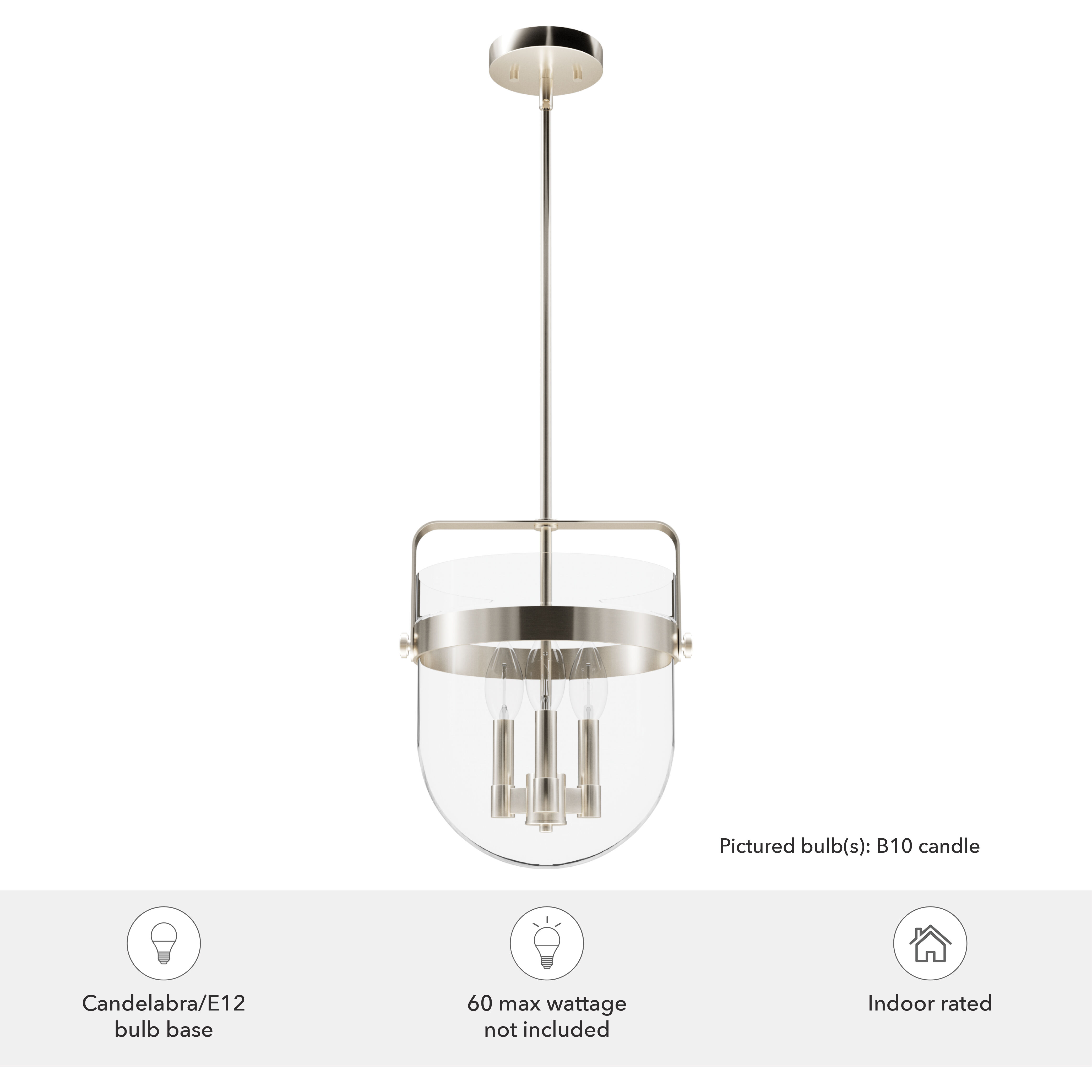 Karloff 3 Light 11.75 inch Brushed Nickel Pendant Ceiling Light