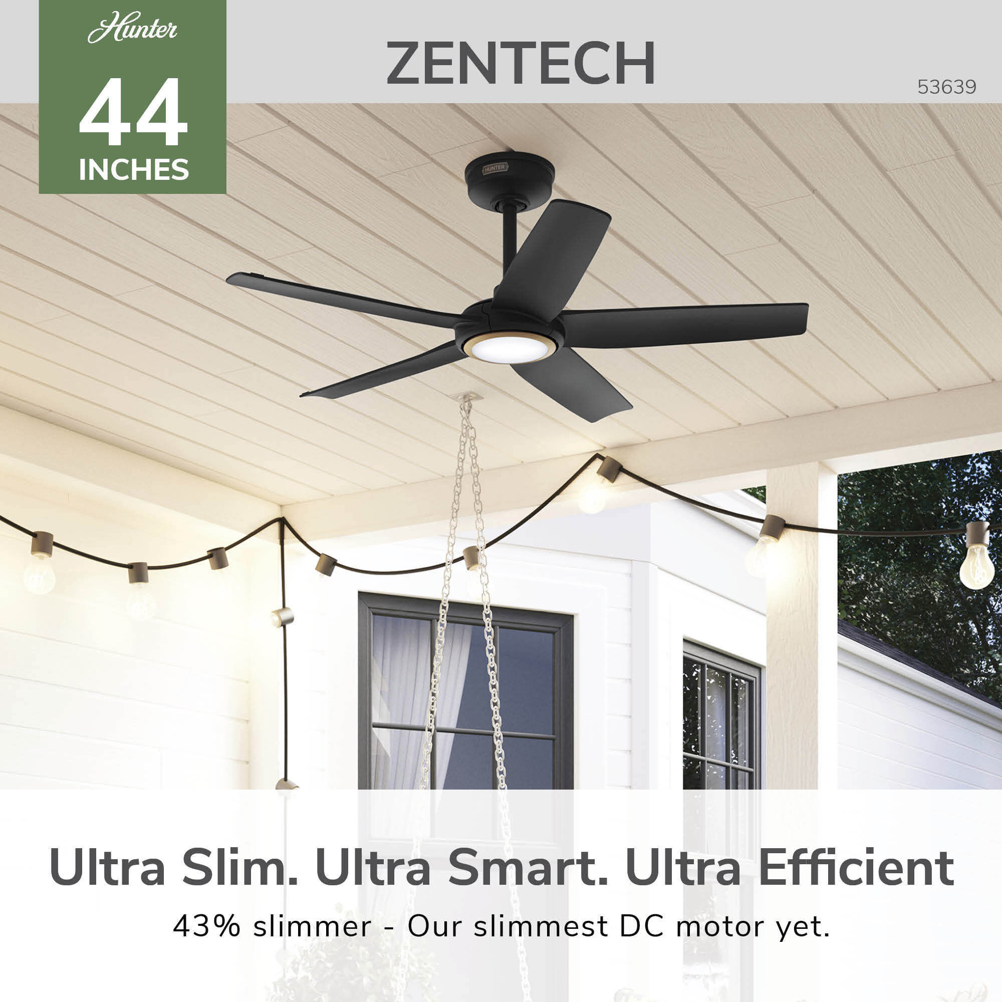 Zentech 44 inch Matte Black Outdoor Ceiling Fan