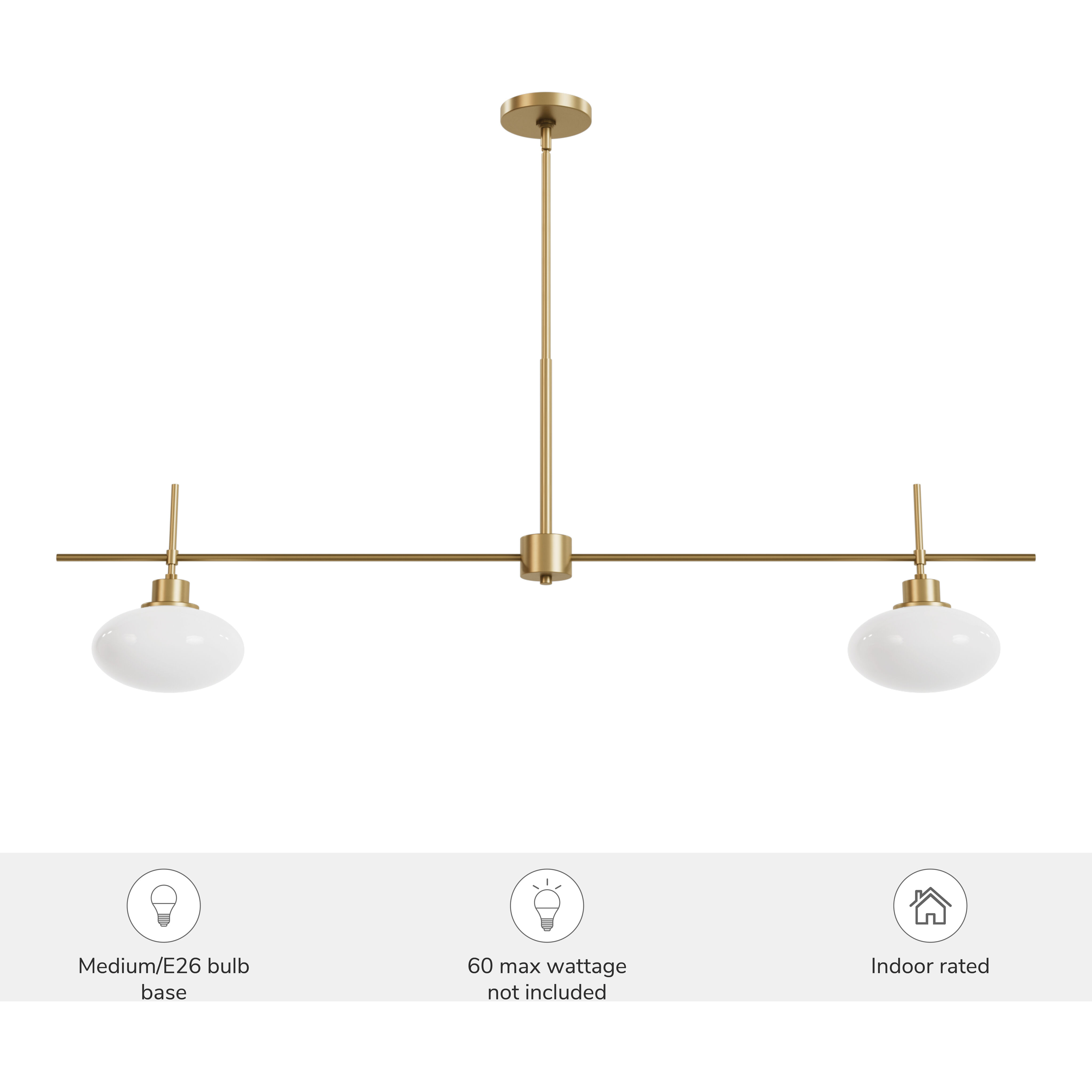 Getty 2 Light 52 inch Luxe Gold Linear Chandelier Ceiling Light, Large