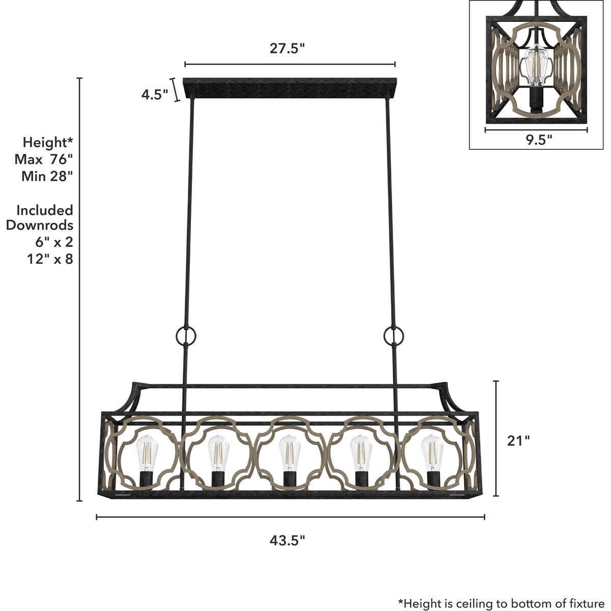 Stone Creek 5 Light 43.5 inch French Oak Linear Chandelier Ceiling Light