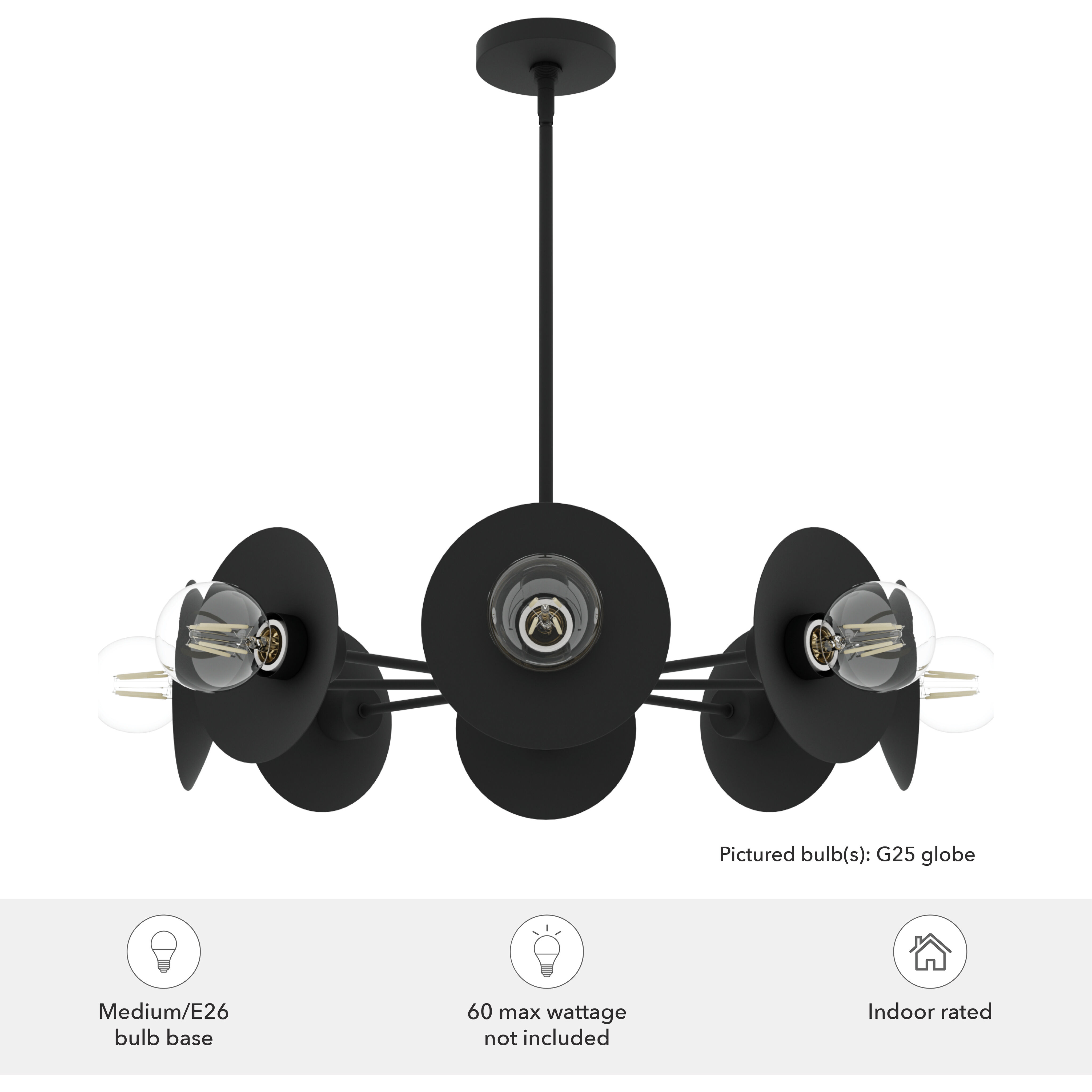 Fernando 8 Light 24 inch Flat Matte Black Chandelier Ceiling Light, Medium