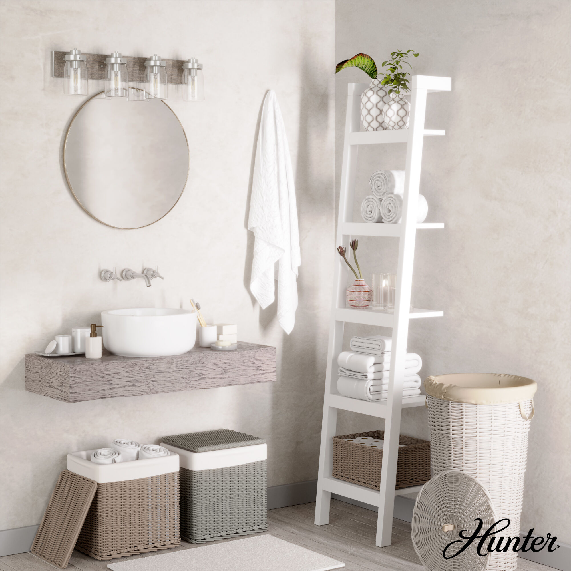 Devon Park 4 Light 30 inch Brushed Nickel and Grey Wood Vanity Light Wall Light