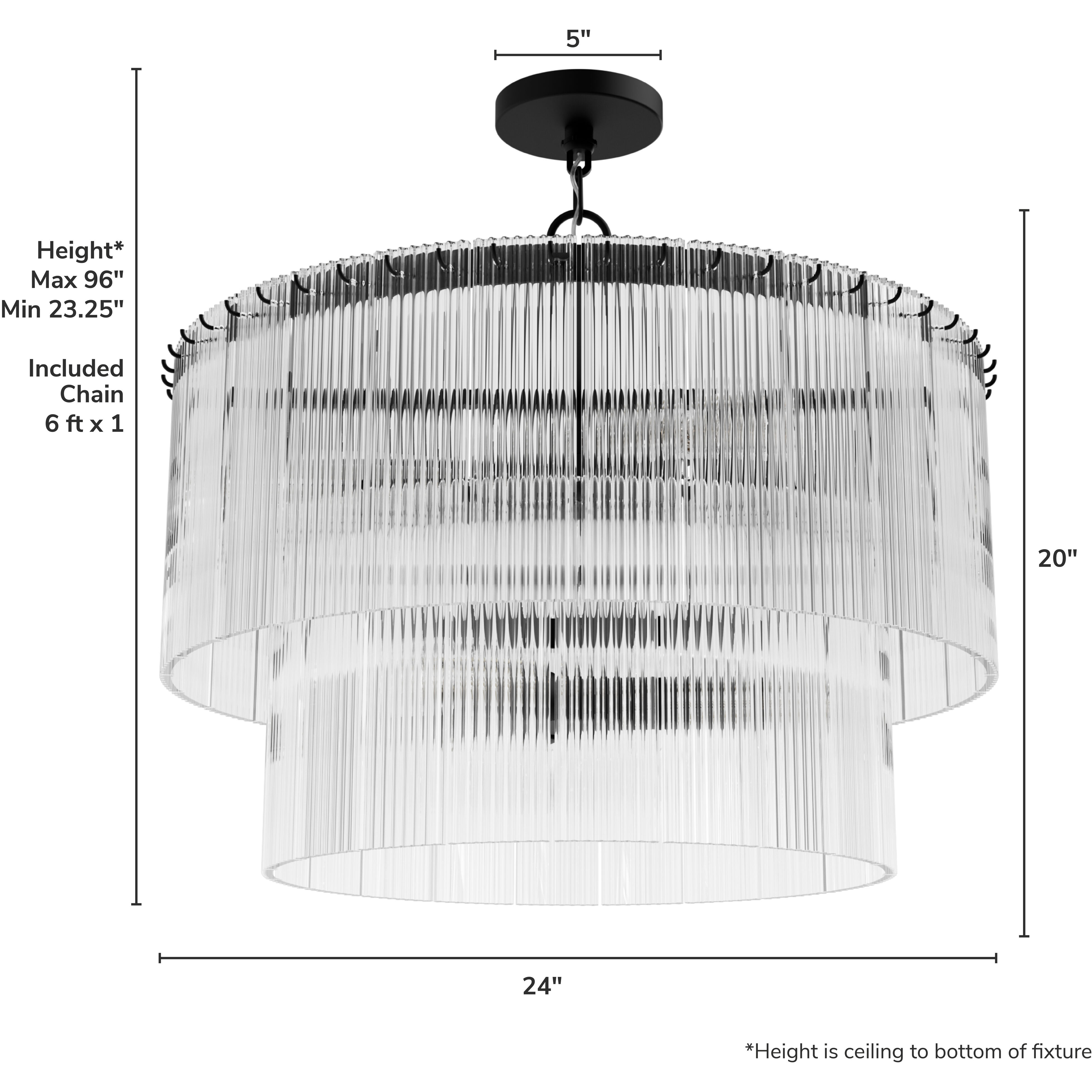 Ontario 6 Light 24 inch Matte Black Pendant Ceiling Light, Medium