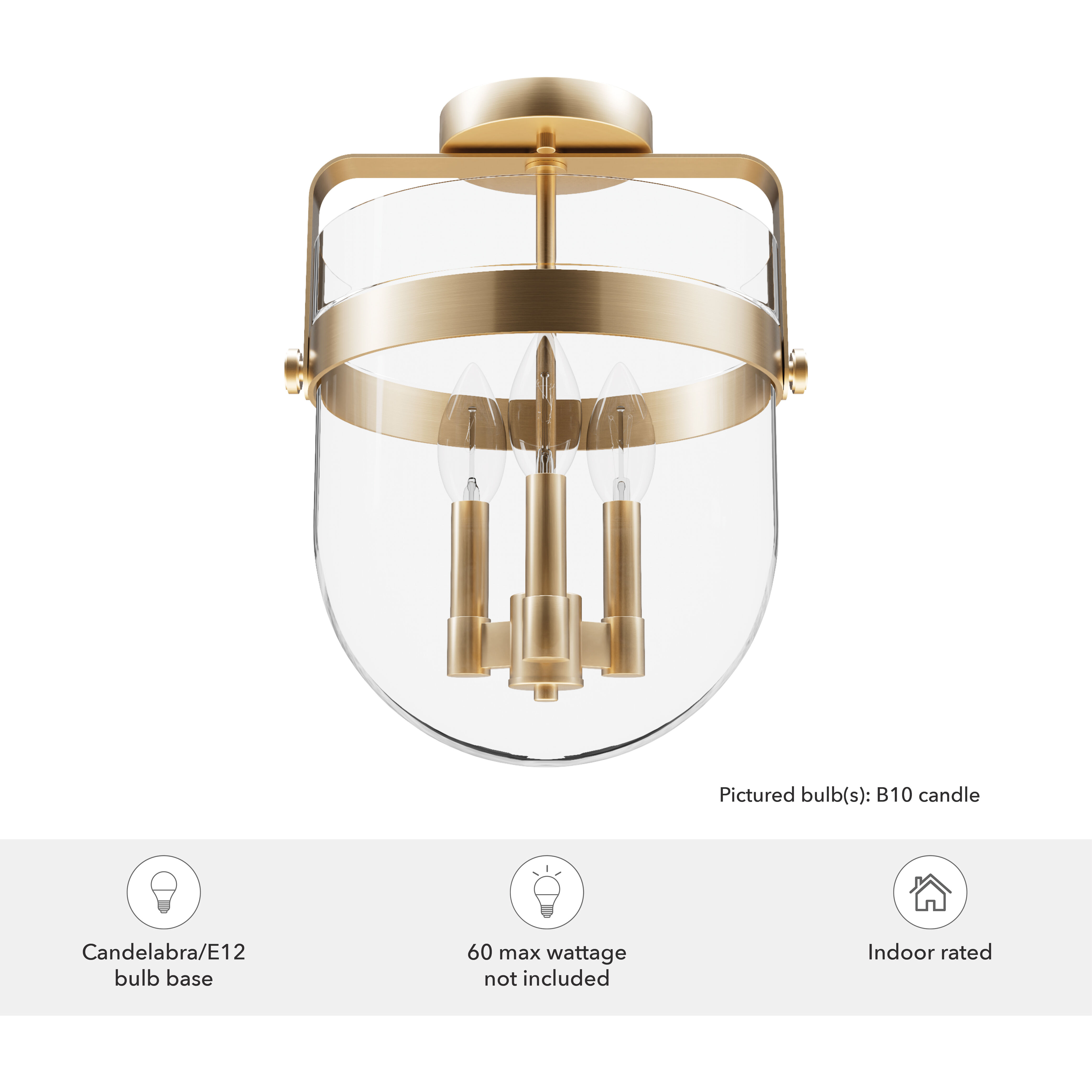 Karloff 3 Light 11.75 inch Brushed Nickel Semi-Flush Mount Ceiling Light