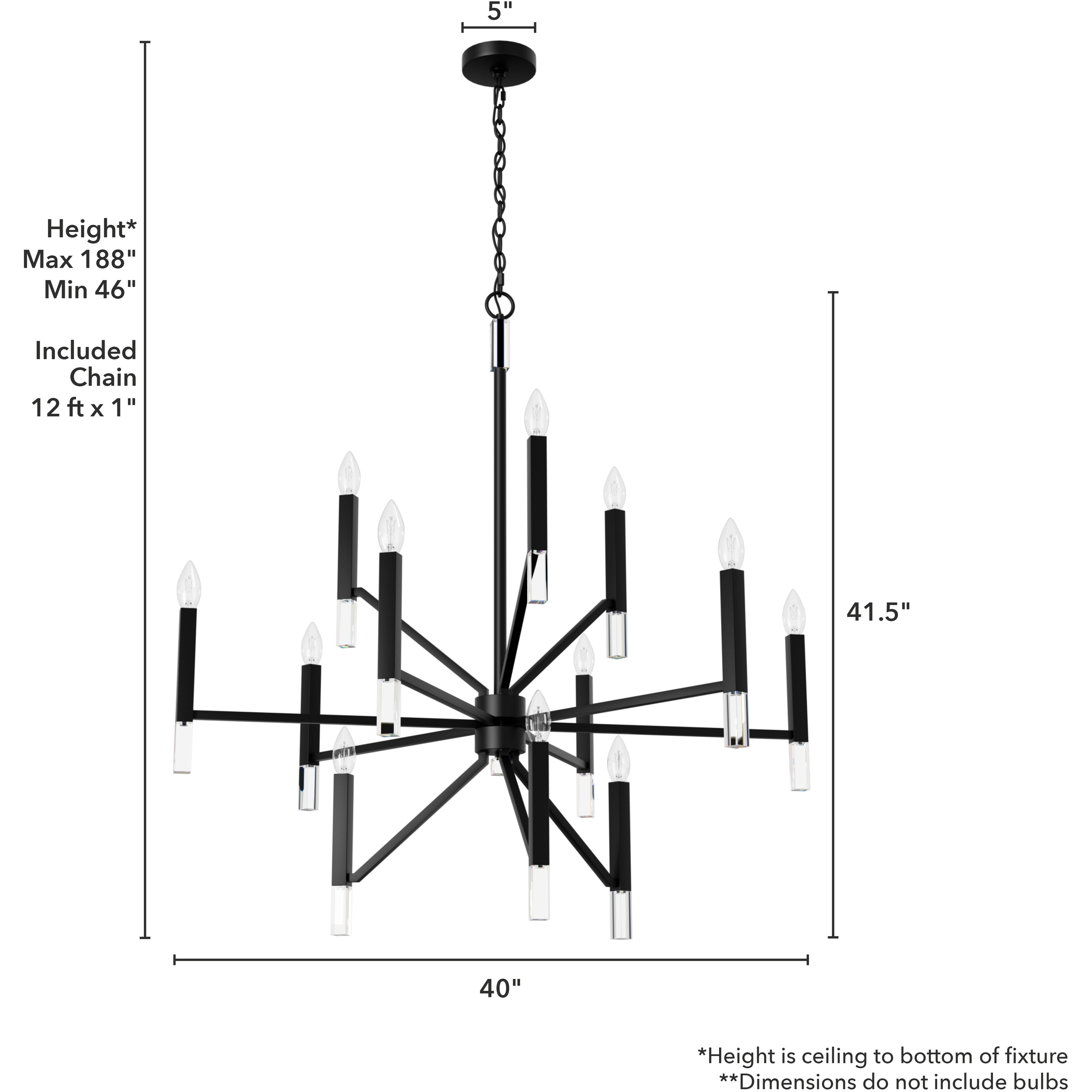 Sunjai 12 Light 40 inch Matte Black Chandelier Ceiling Light