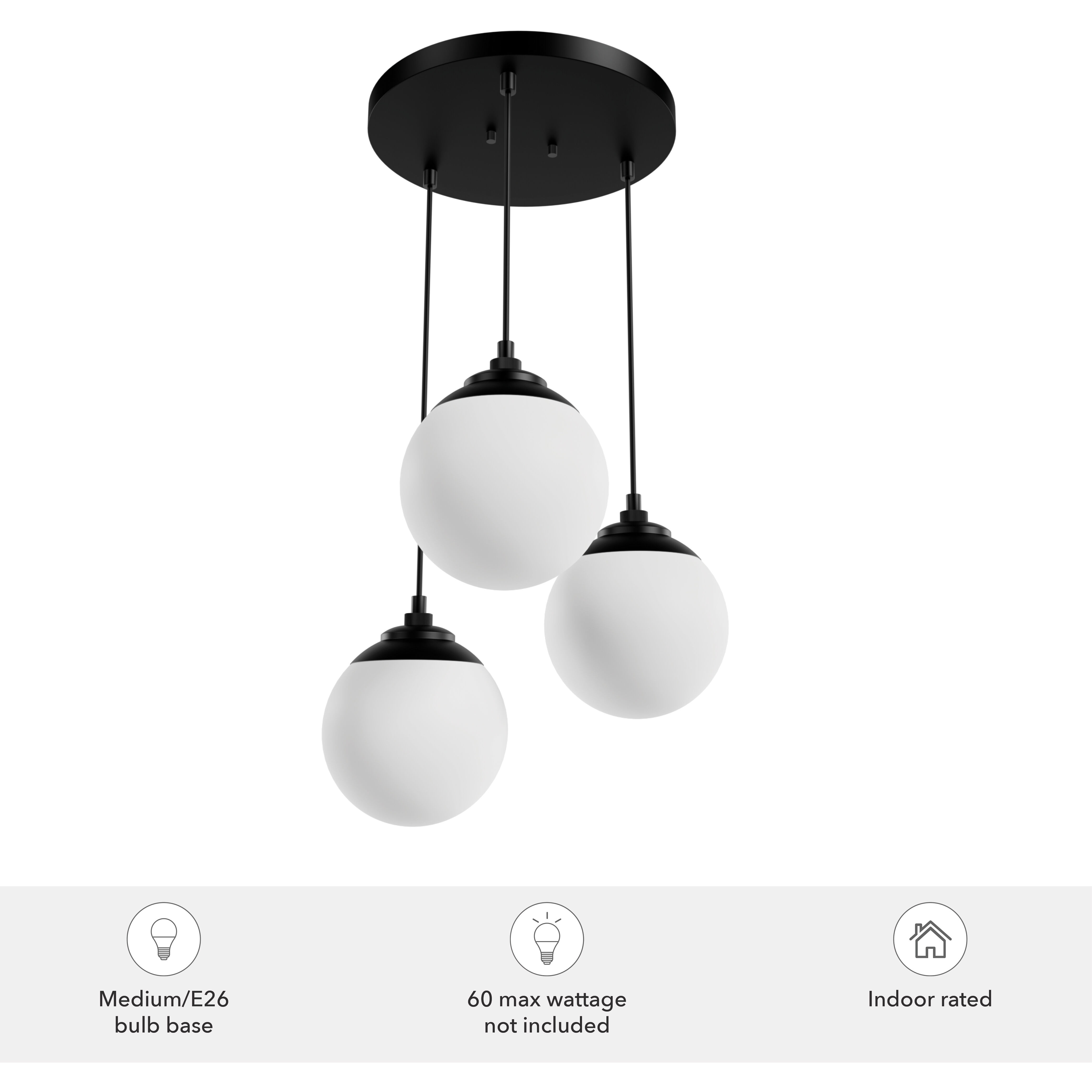 Hepburn 3 Light 12.75 inch Matte Black Round Cluster Pendant Ceiling Light, Large