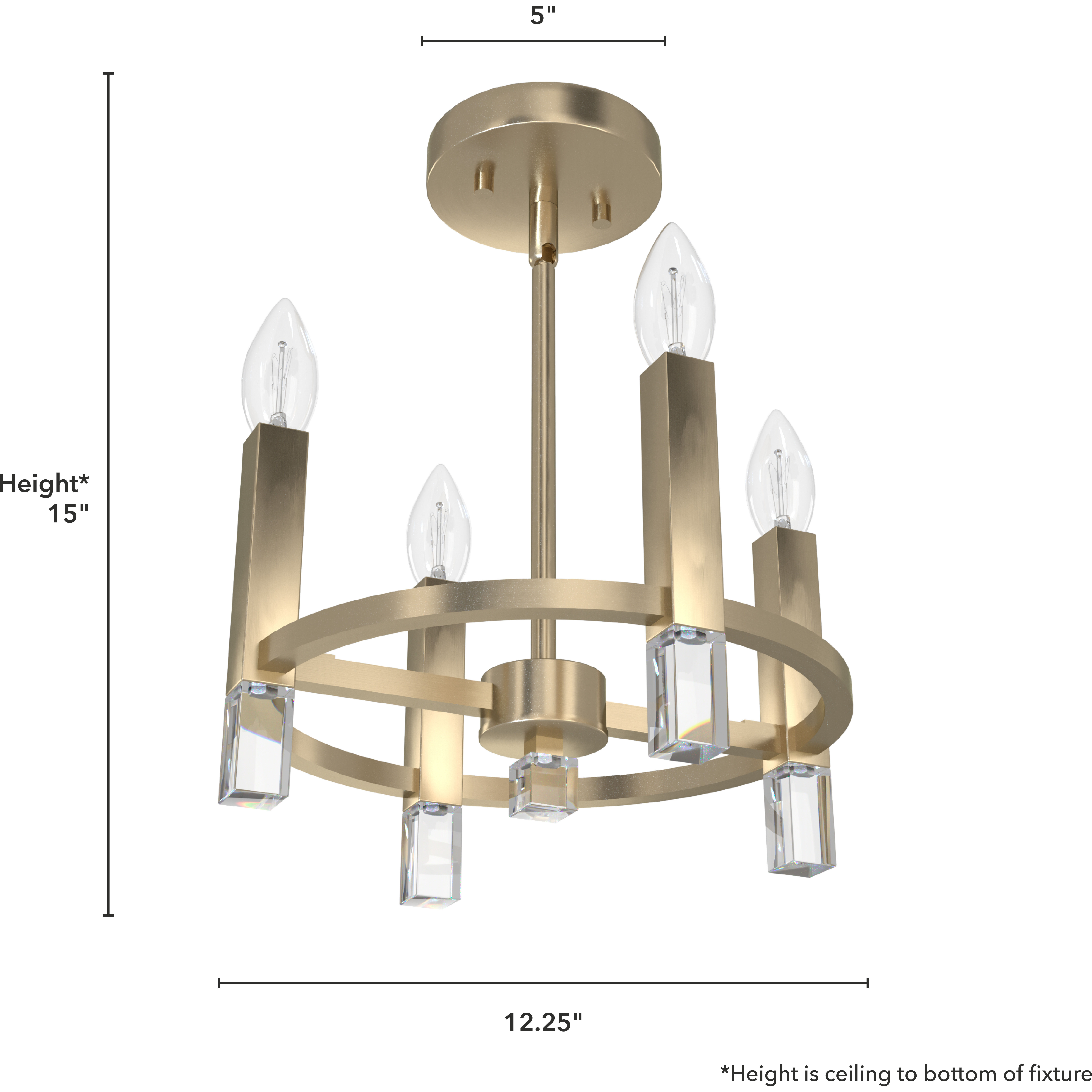 Sunjai 4 Light 12 inch Palm Gold Semi-Flush Mount Ceiling Light