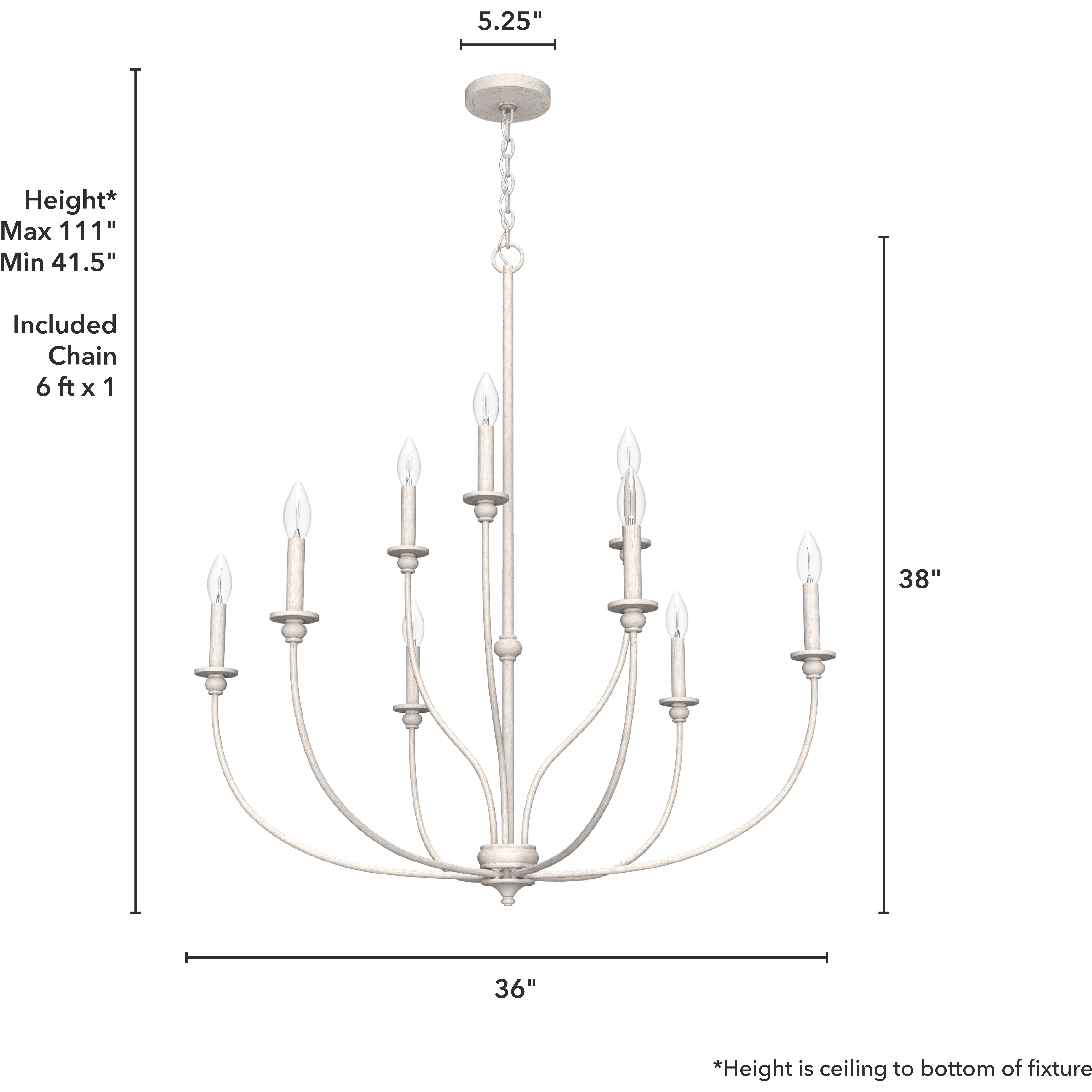 Southcrest 9 Light 36 inch Distressed White 2-Tier Chandelier Ceiling Light
