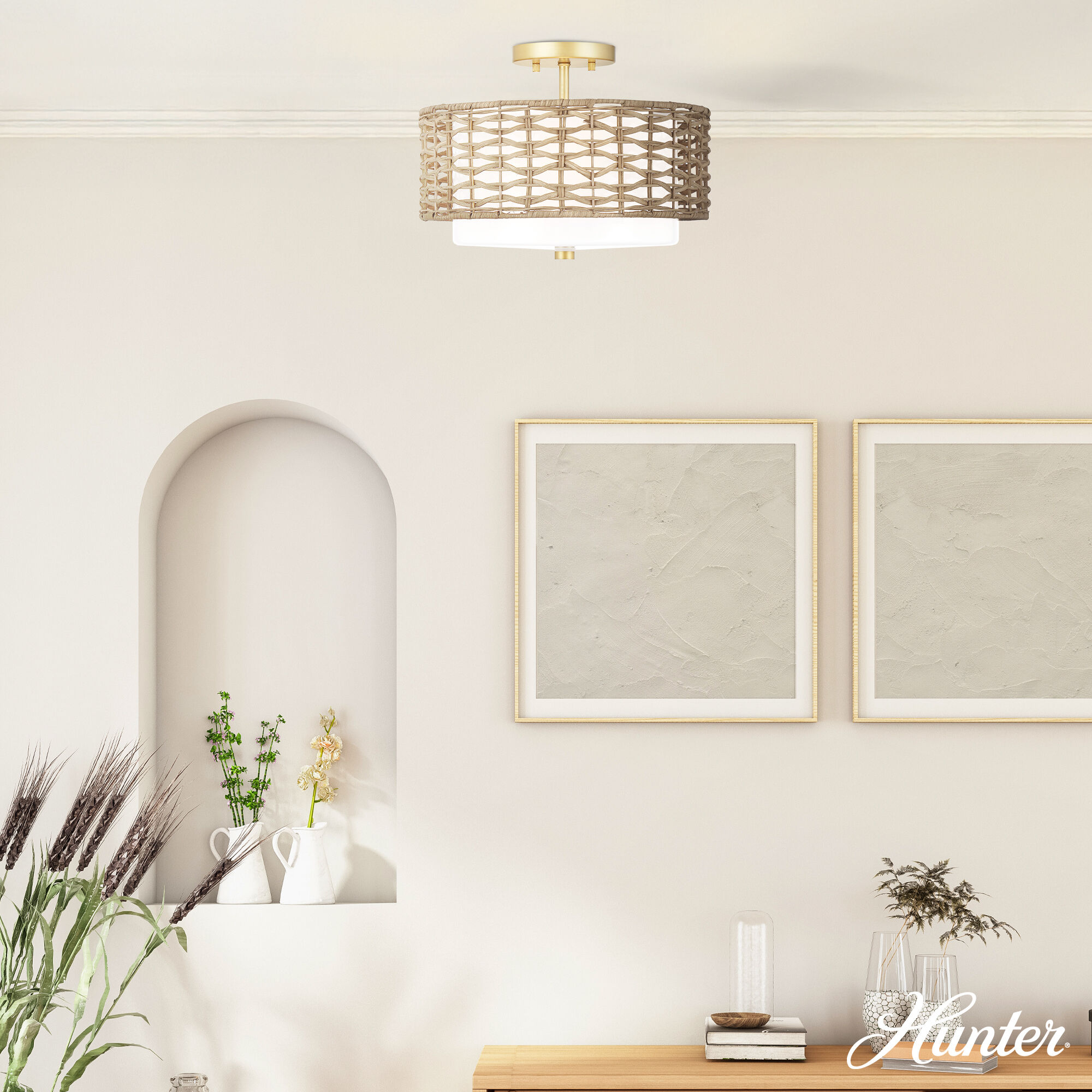 Laila 2 Light 14 inch Luxe Gold Semi Flush Mount Ceiling Light, Large