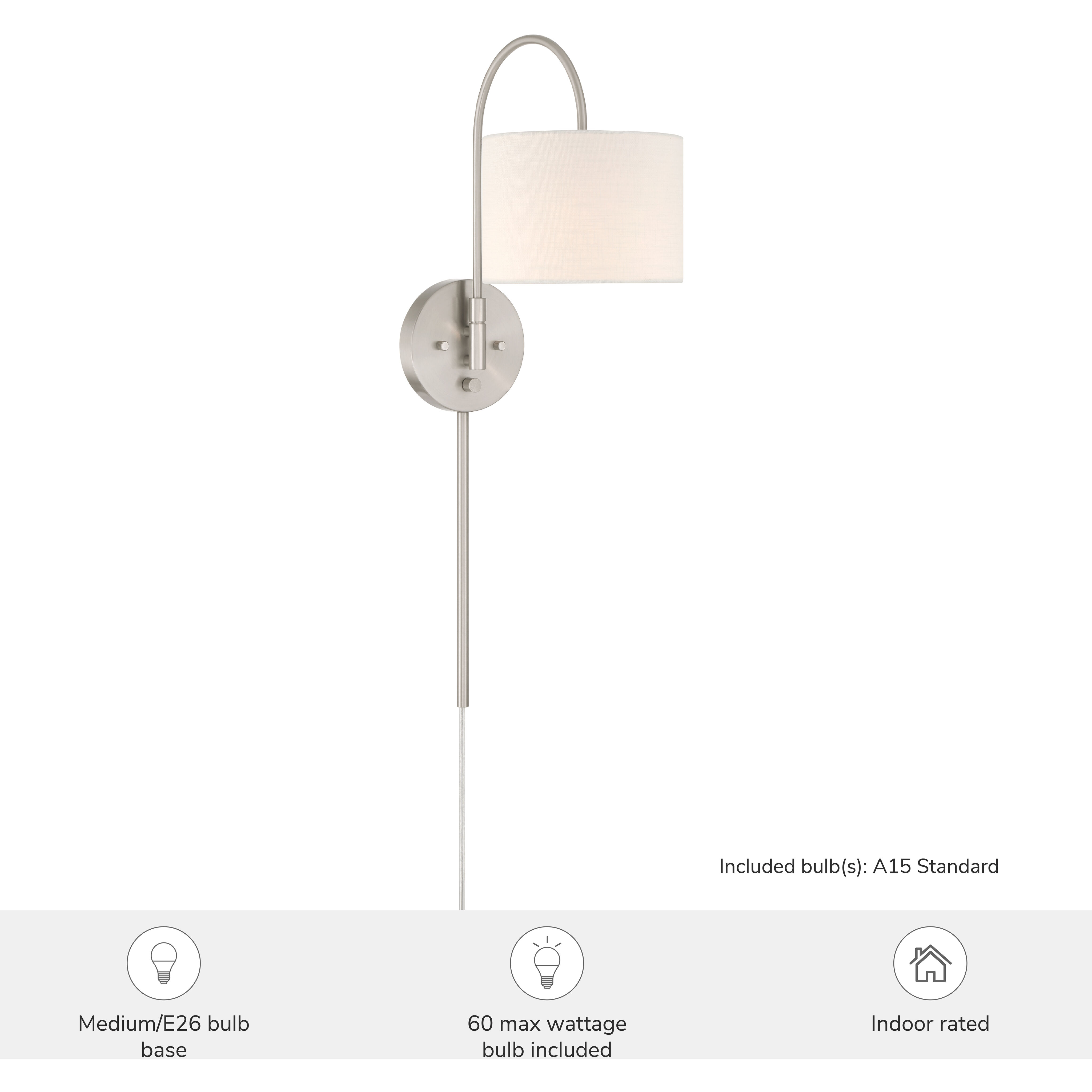 Horizon 1 Light 7.5 inch Brushed Nickel Pin Up Sconce Wall Light, Large