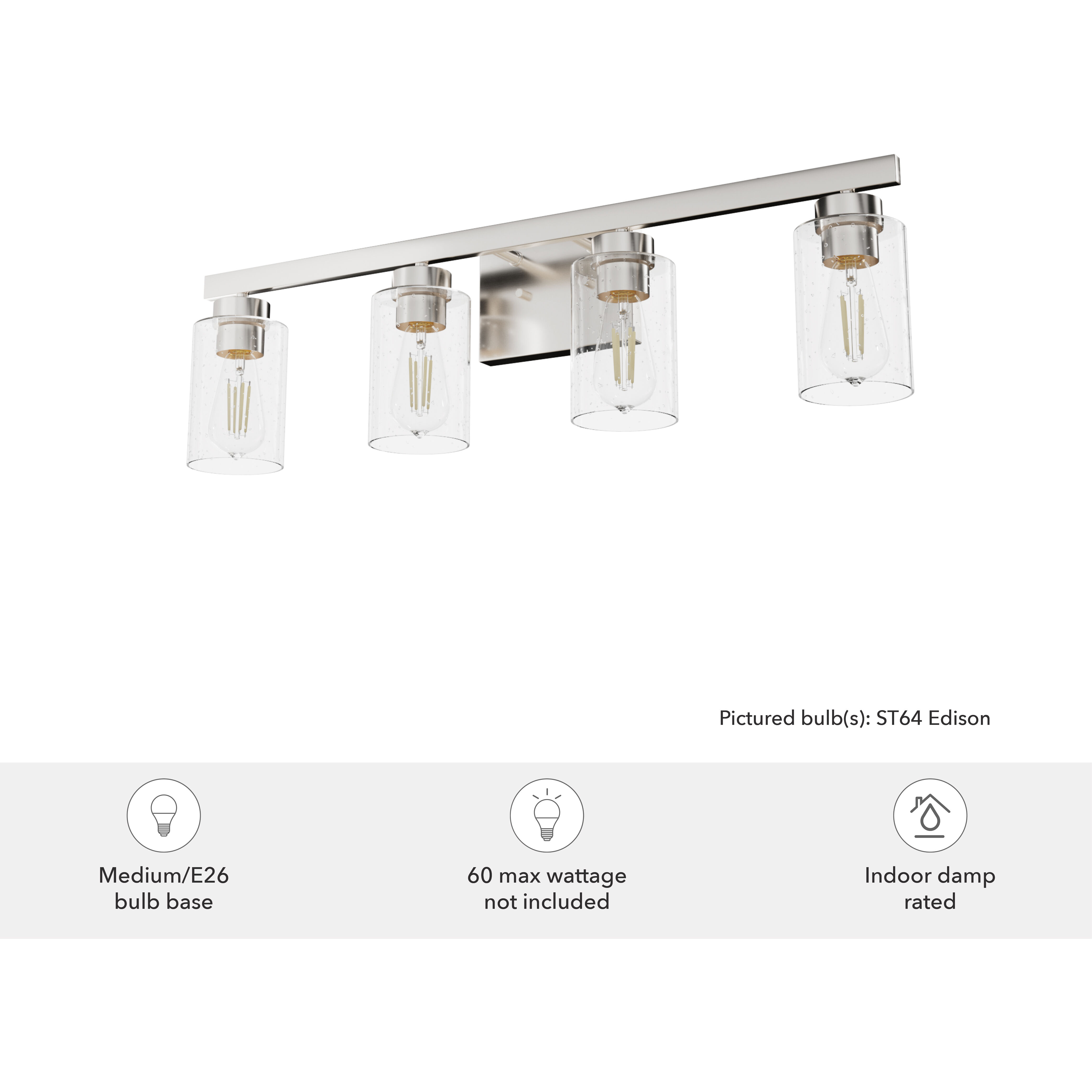 Hartland 4 Light 31 inch Brushed Nickel Vanity Light Wall Light, Large