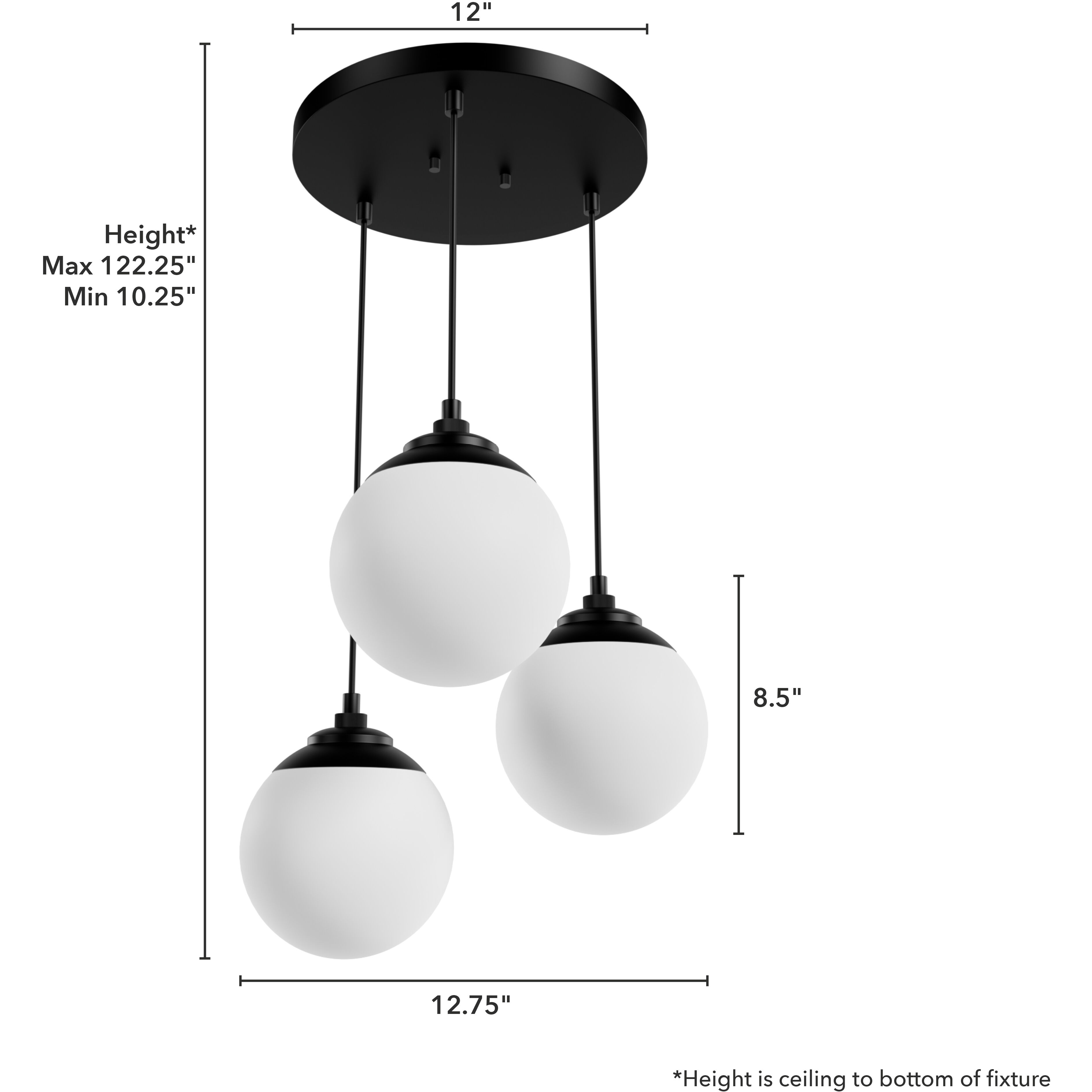 Hepburn 3 Light 12.75 inch Matte Black Round Cluster Pendant Ceiling Light, Large