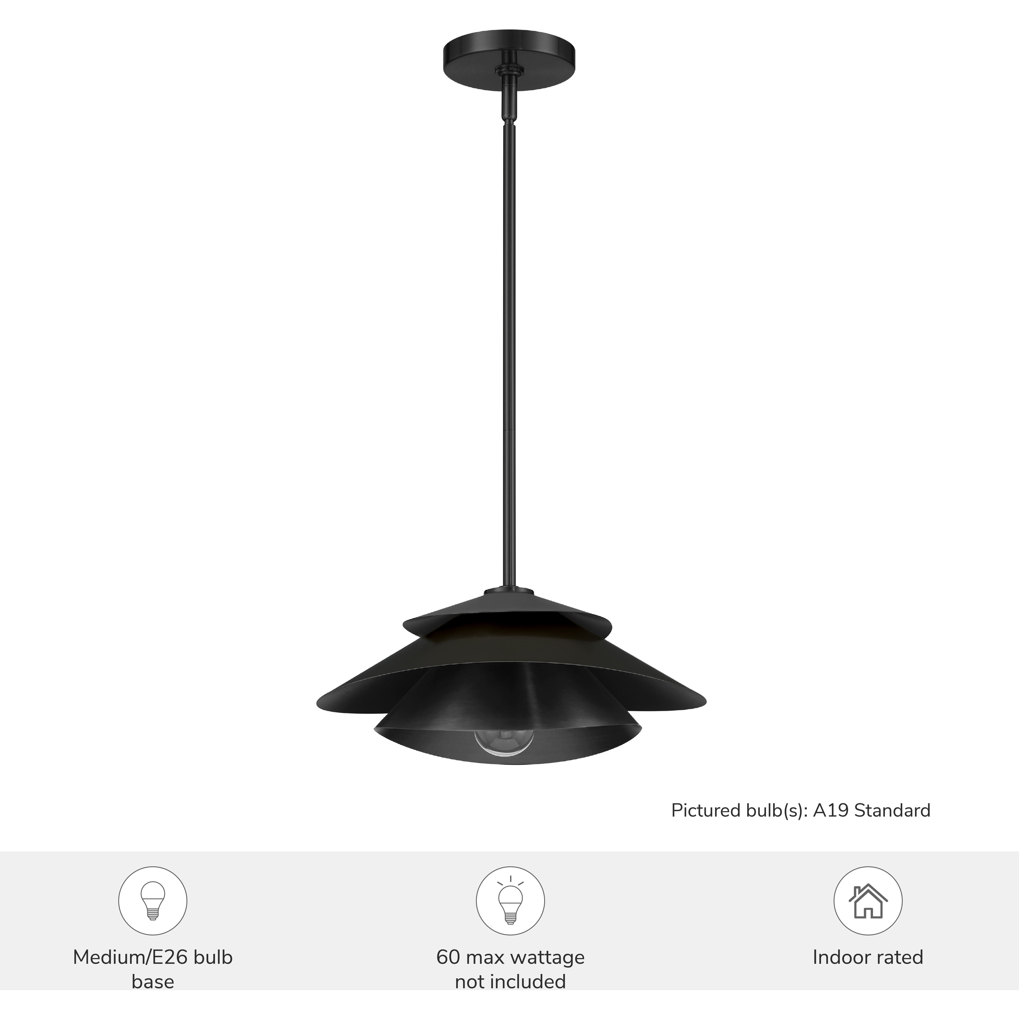 Hiro 1 Light 12.75 inch Matte Black Pendant Ceiling Light, Large