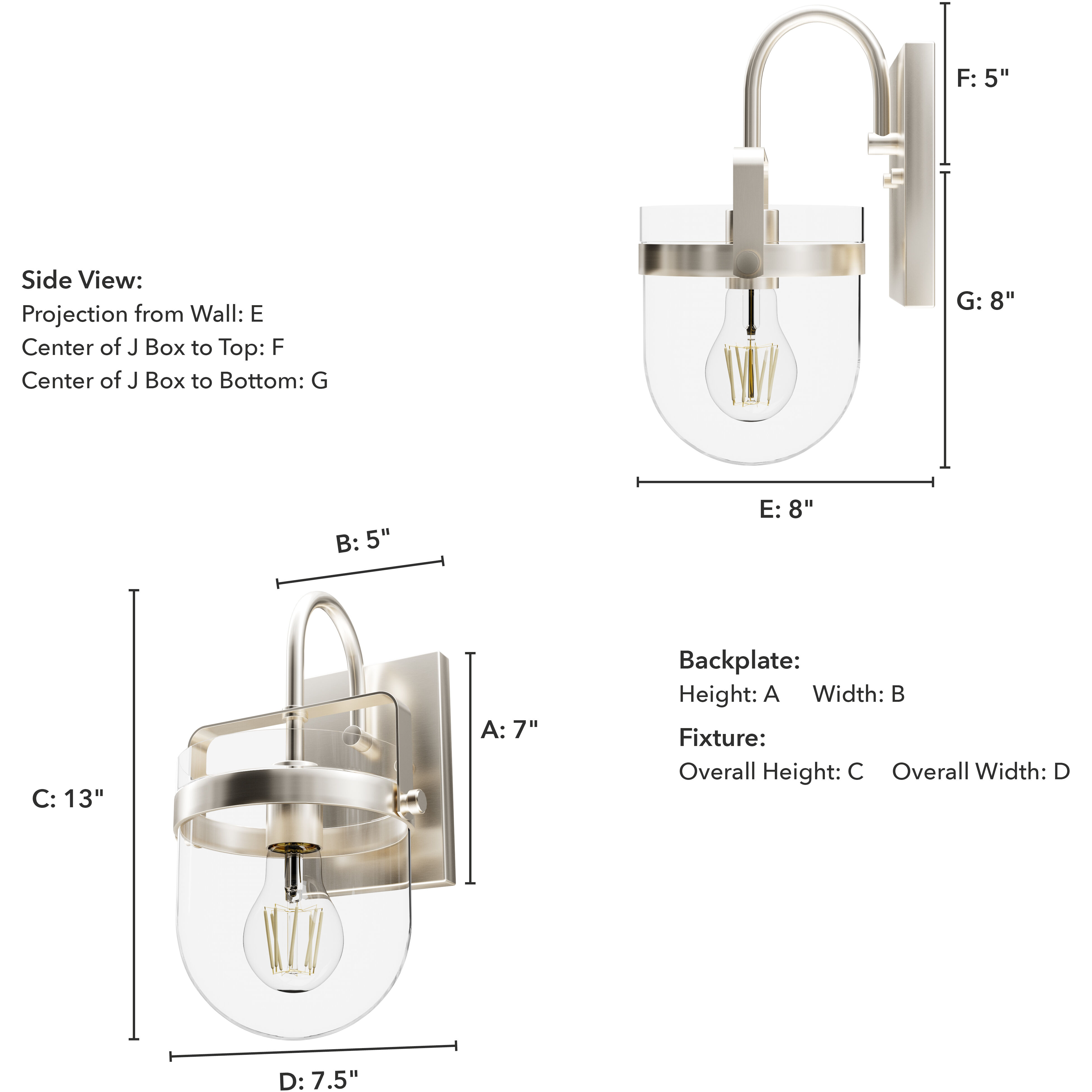 Karloff 1 Light 7.5 inch Brushed Nickel Wall Sconce Wall Light