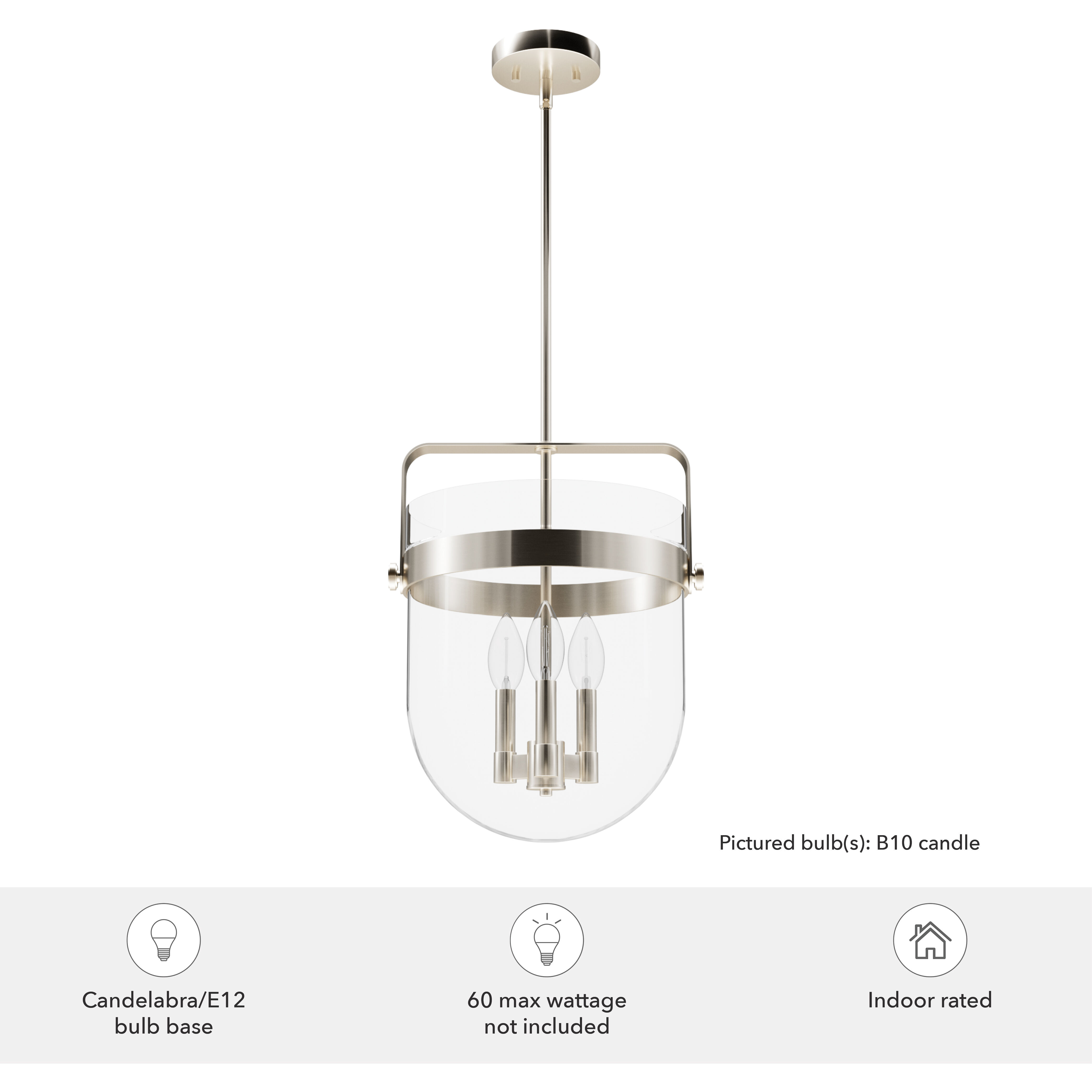 Karloff 3 Light 13.75 inch Brushed Nickel Pendant Ceiling Light