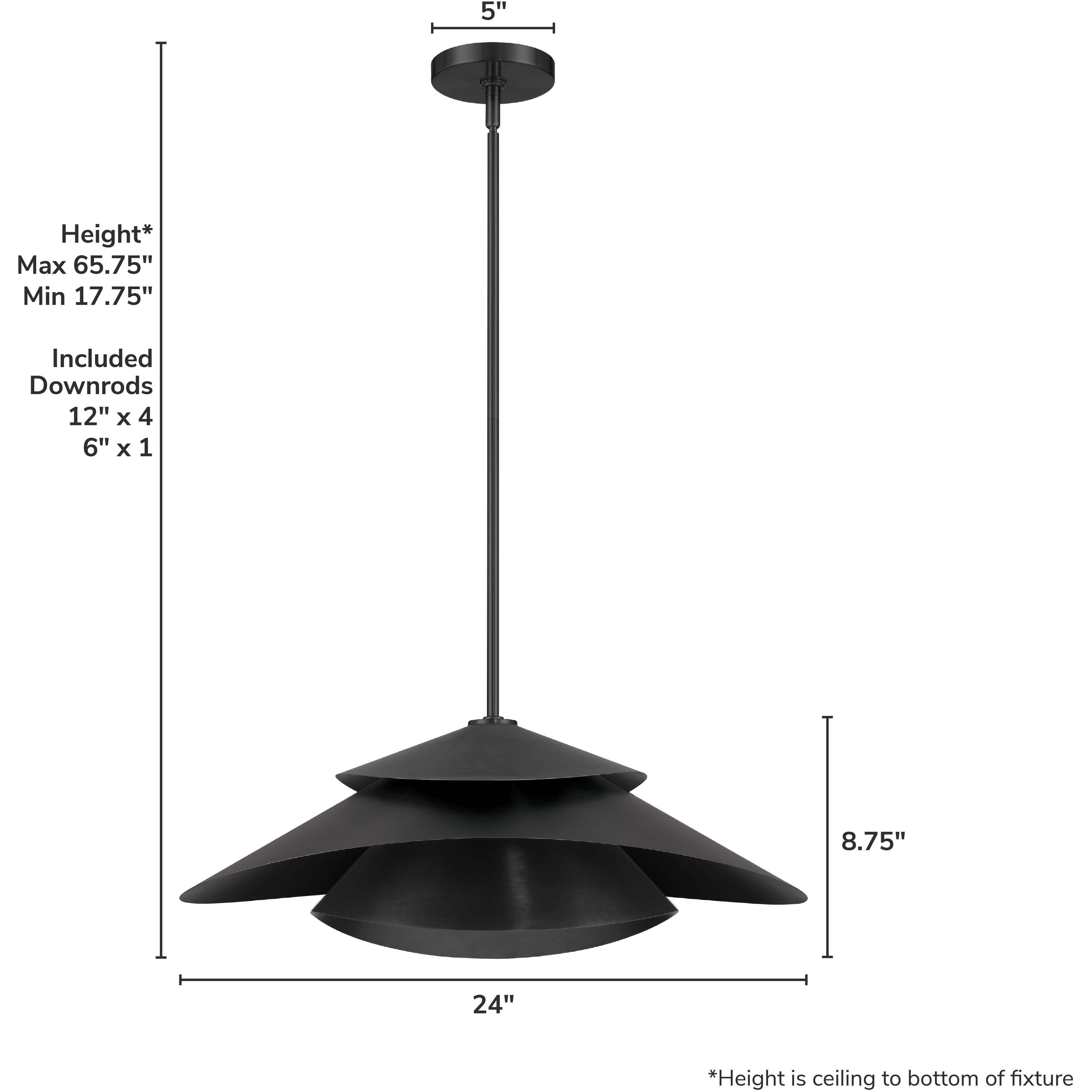 Hiro 1 Light 20 inch Matte Black Pendant Ceiling Light, Extra Large