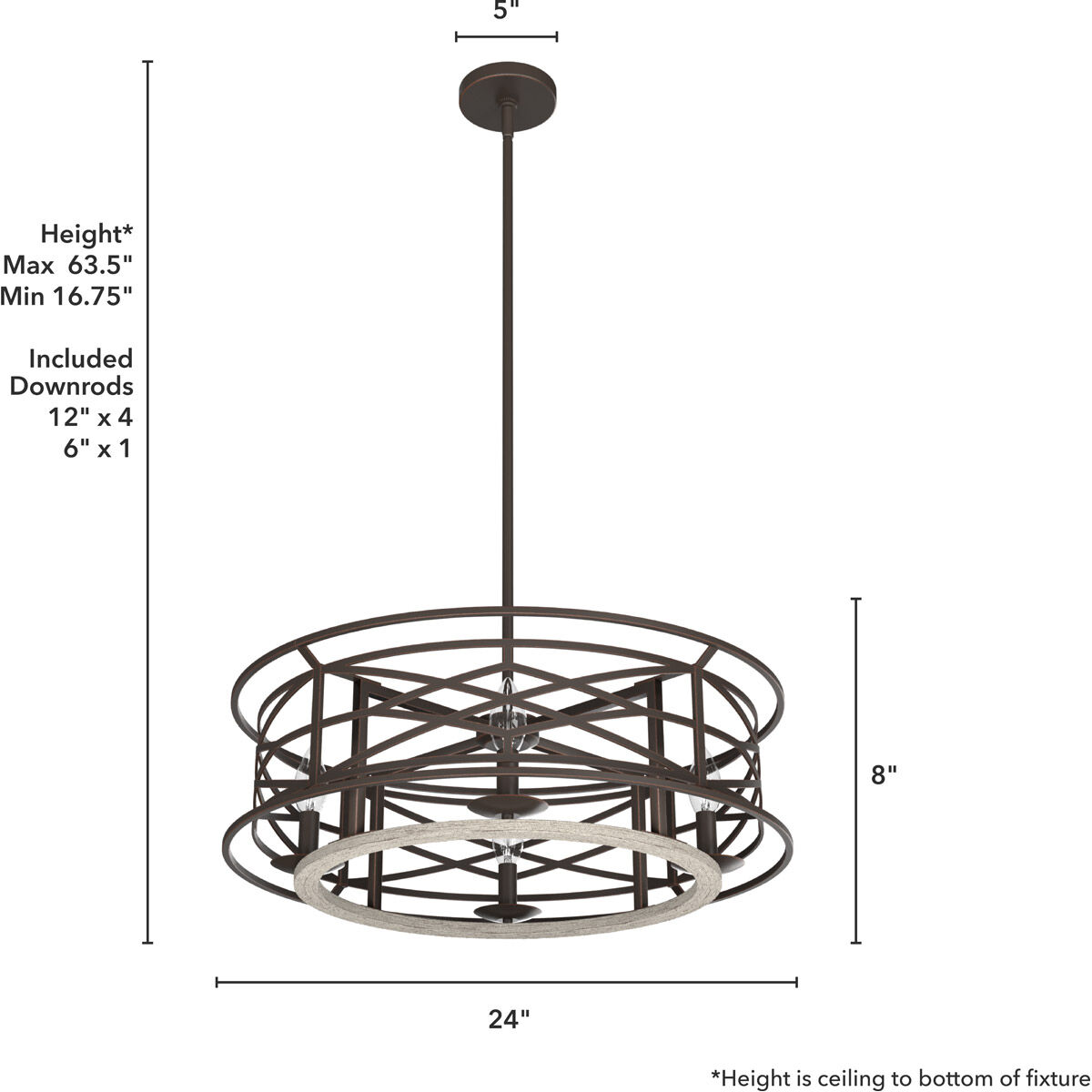 Langwood 4 Light 24 inch Onyx Bengal and Barnwood Chandelier Ceiling Light