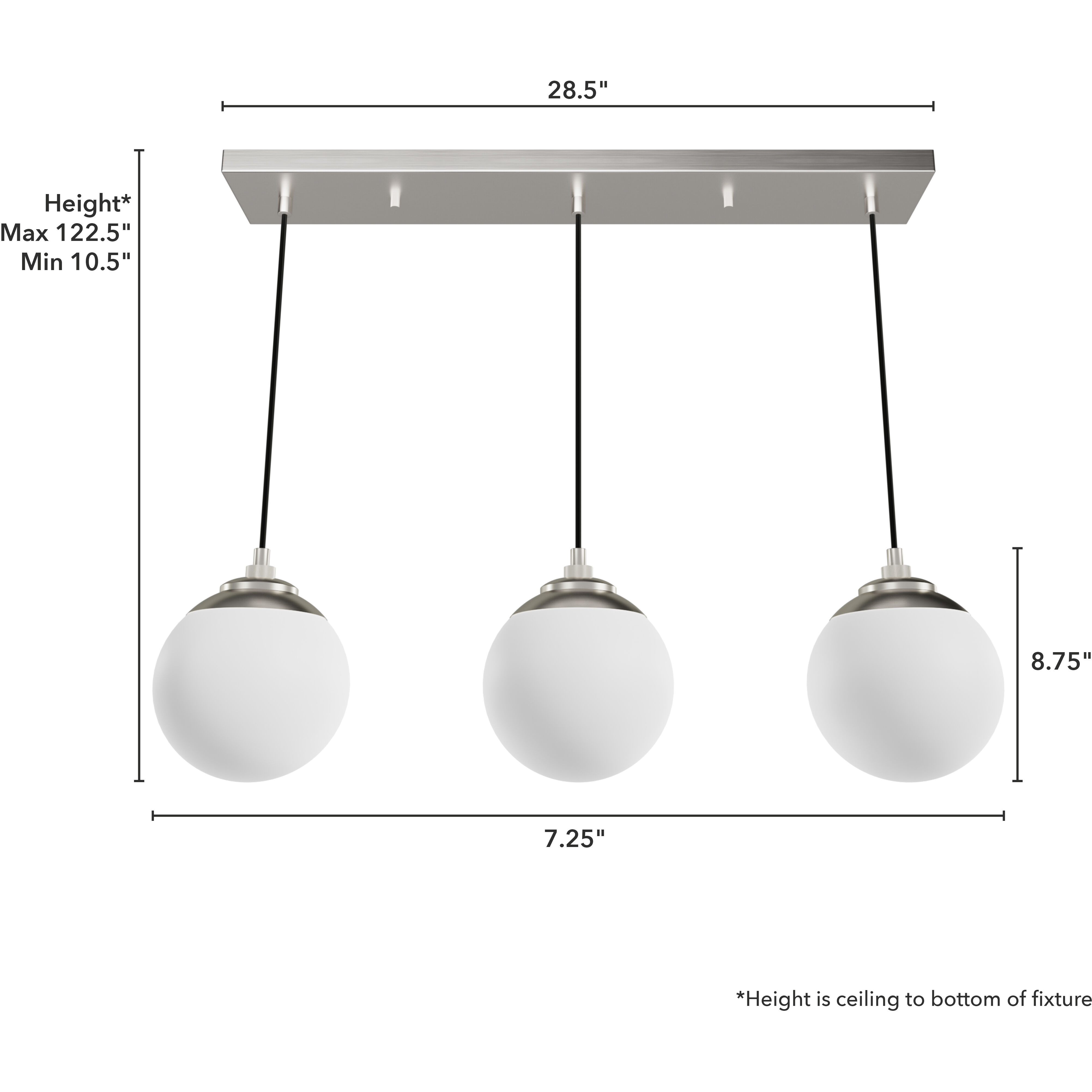 Hepburn 3 Light 7.25 inch Brushed Nickel Linear Cluster Pendant Ceiling Light, Medium