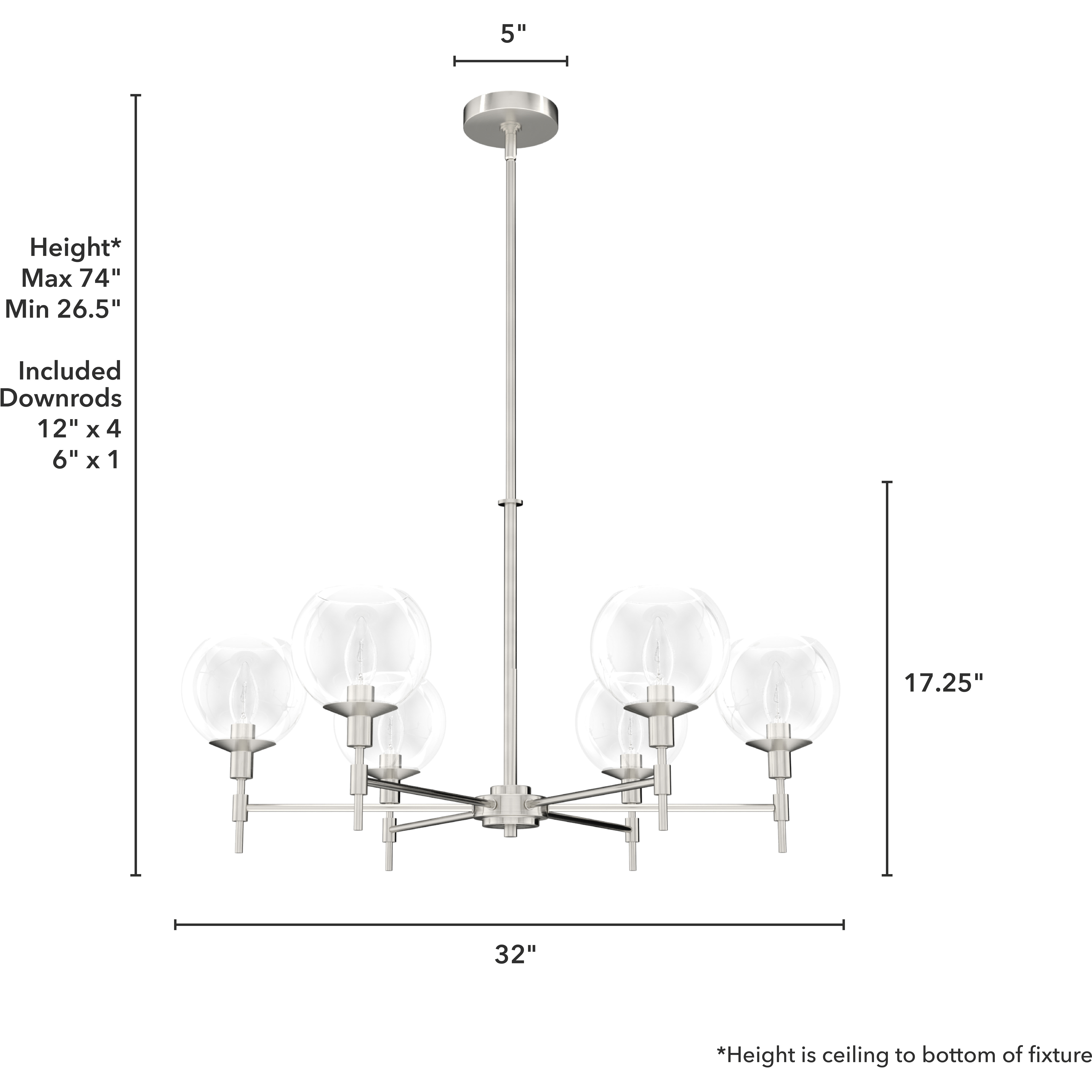 Xidane 6 Light 32 inch Brushed Nickel Chandelier Ceiling Light