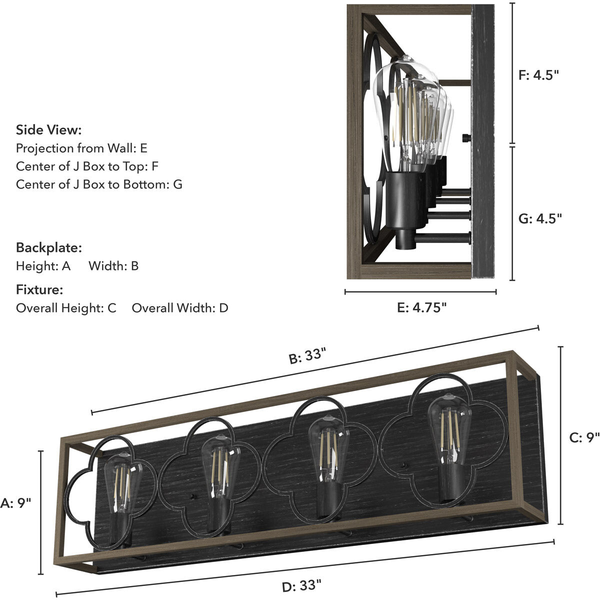 Gablecrest 4 Light 33 inch French Oak and Rustic Iron Vanity Light Wall Light