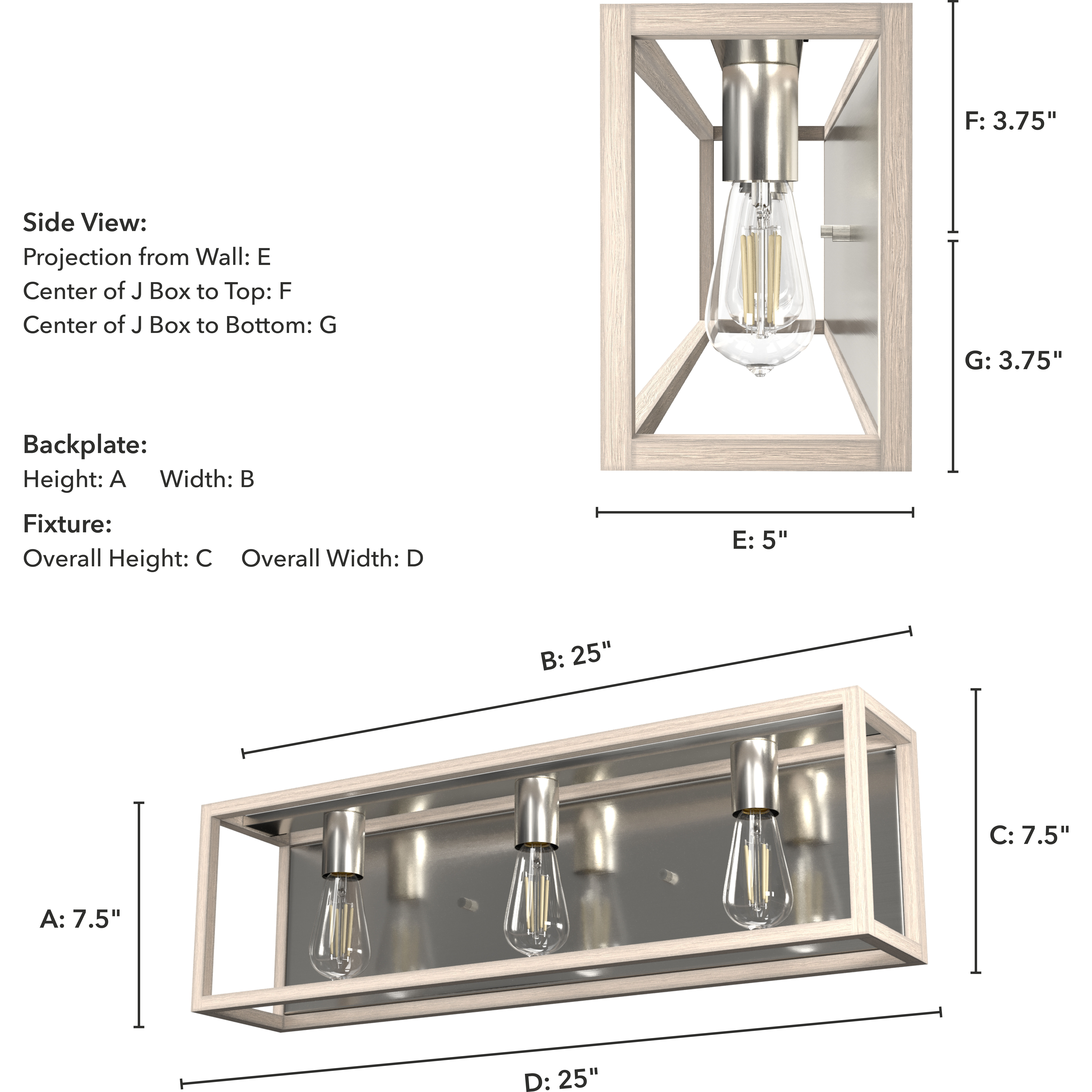 Squire Manor 3 Light 25 inch Brushed Nickel Vanity Light Wall Light