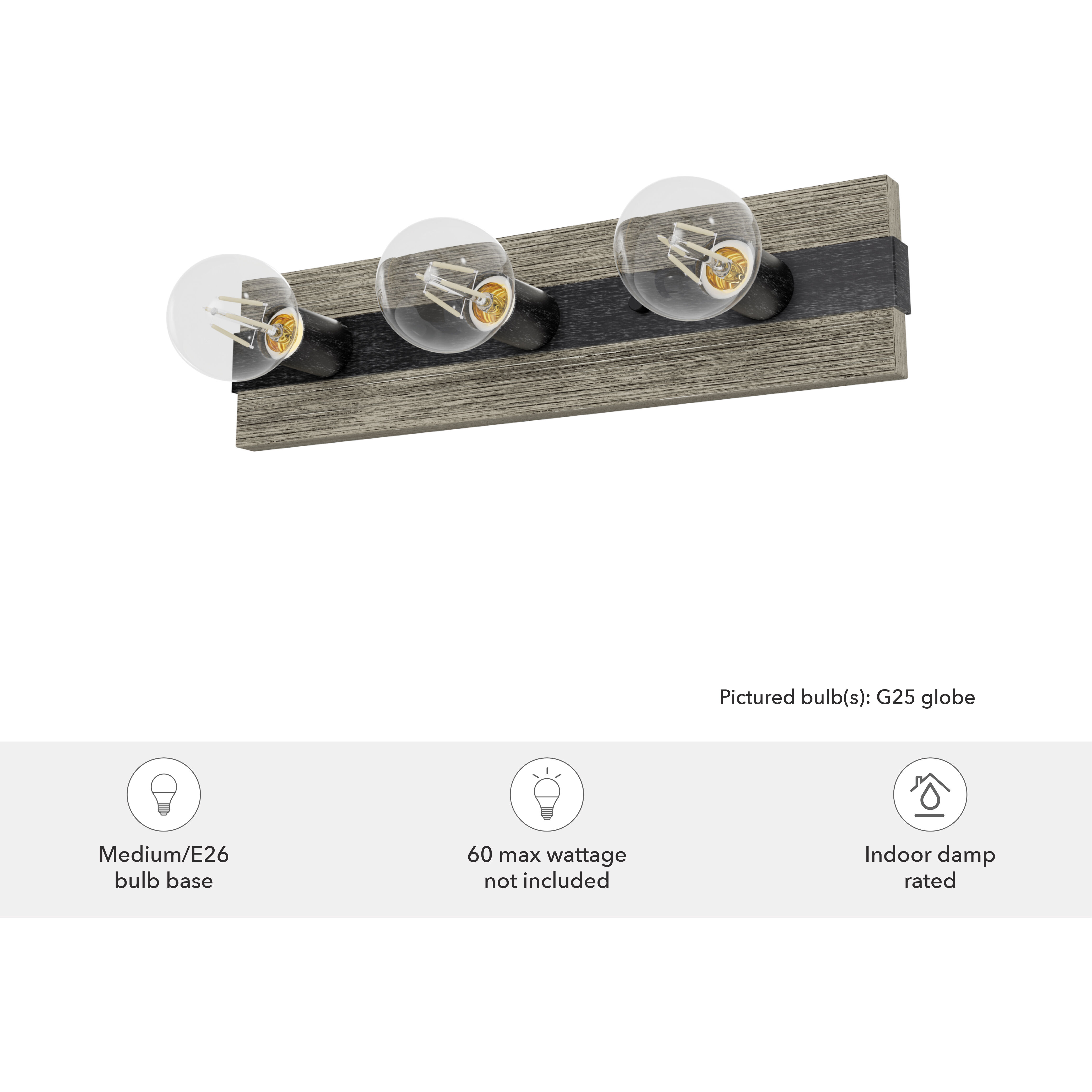 Donelson 3 Light 18.5 inch Brushed Iron and Barnwood Vanity Light Wall Light, Small