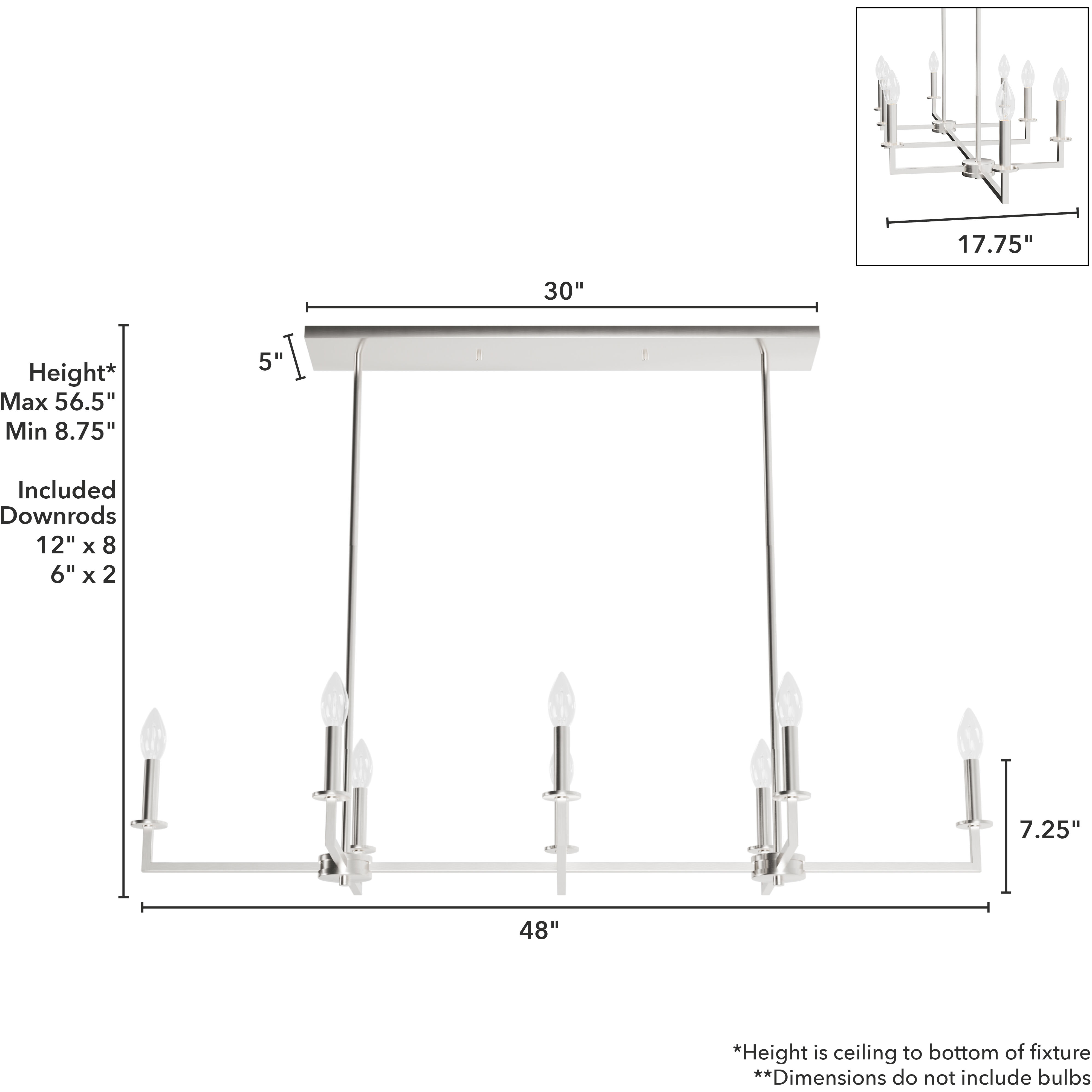 Bearden 8 Light 48 inch Brushed Nickel Linear Chandelier Ceiling Light, Large