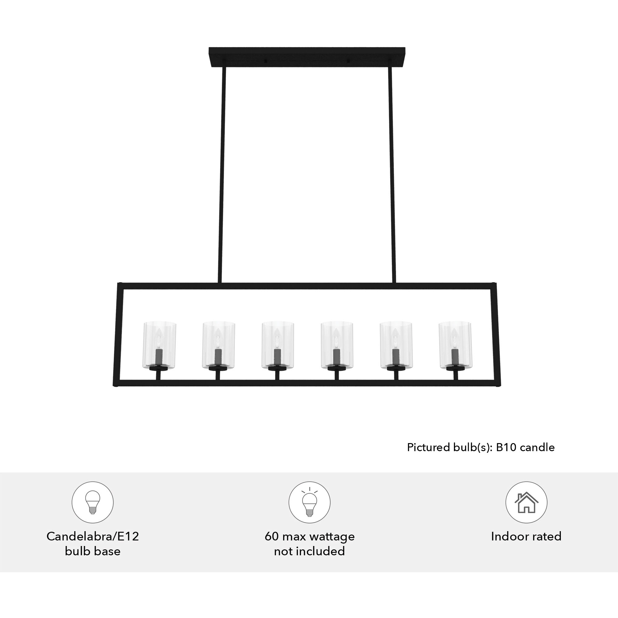 Kerrison 6 Light 48 inch Natural Black Iron Linear Chandelier Ceiling Light