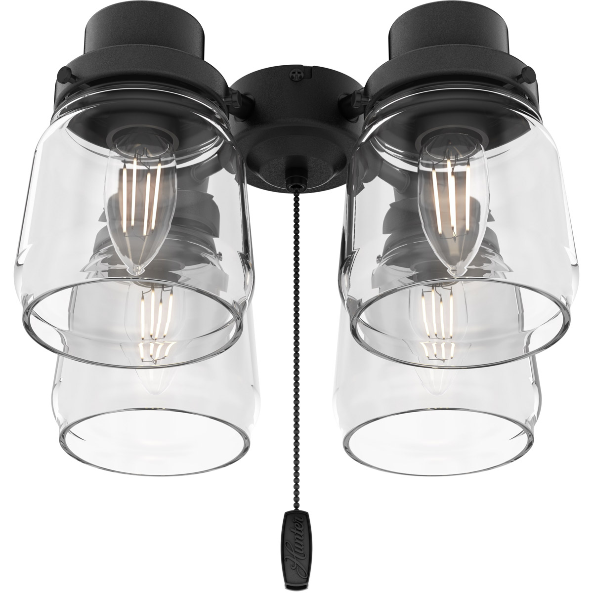 Original 4 Light Matte Black Fan Fitter and Glass